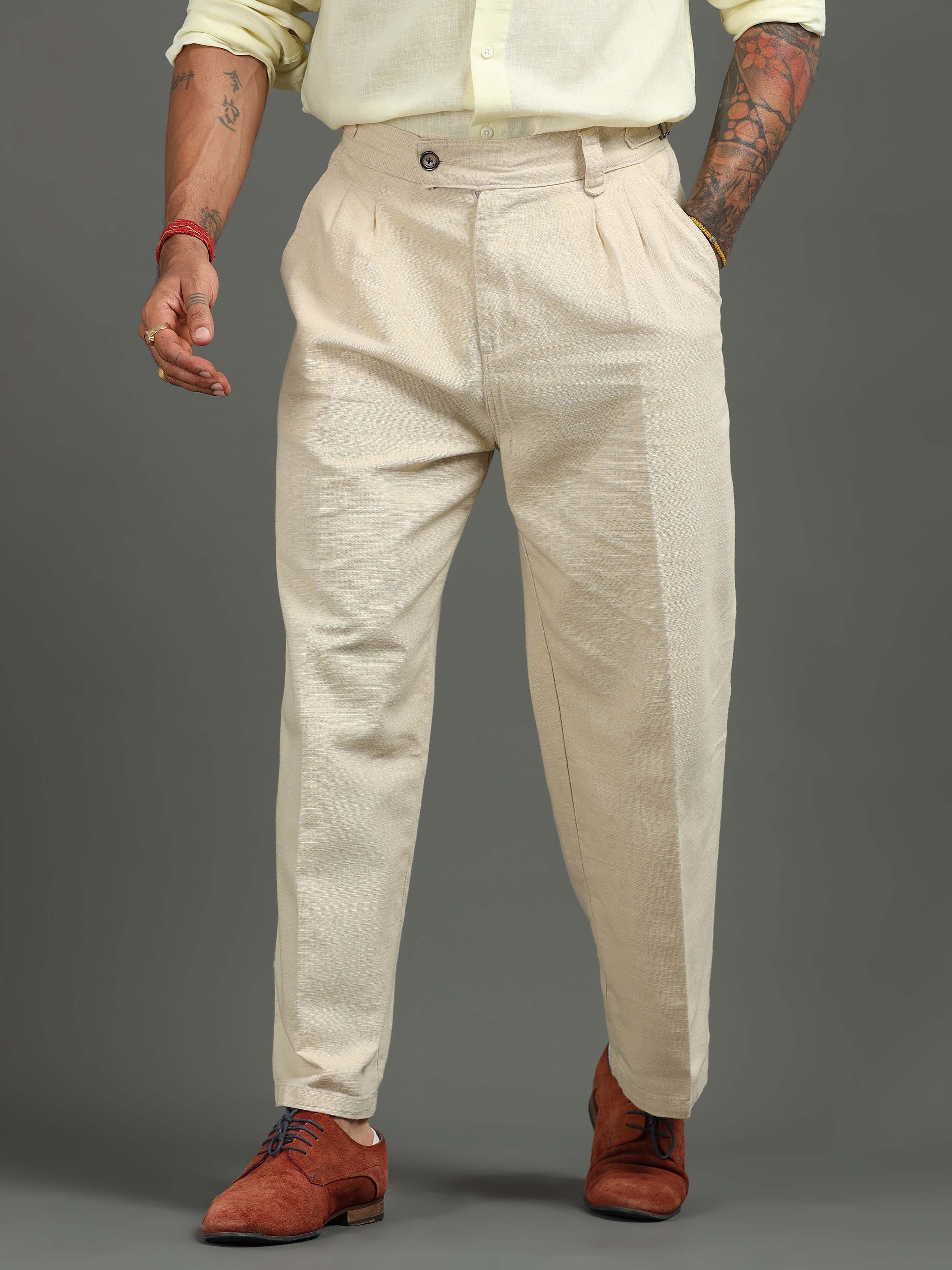 Man wearing cotton formal trousers with a clean shirt for daily office comfort and professional style.