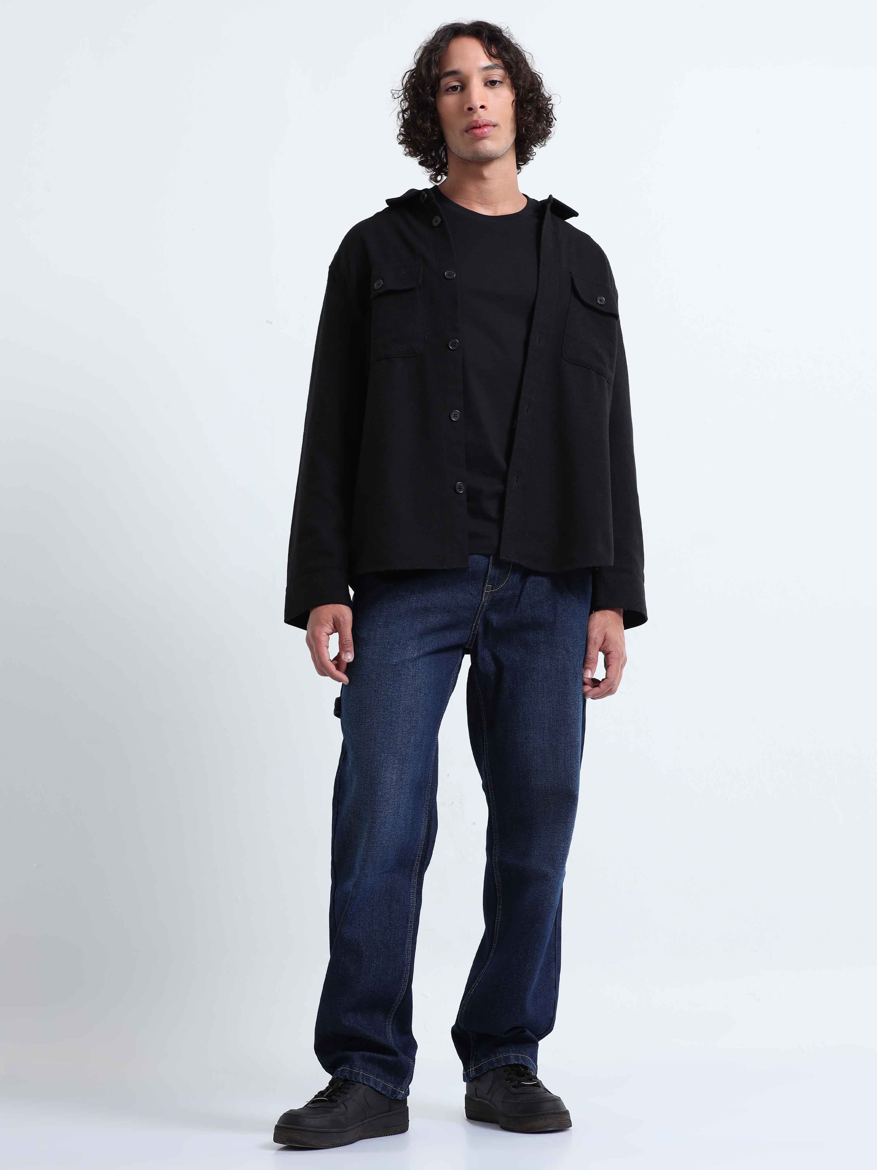 Dark Blue Relaxed Pleated Denim for Men