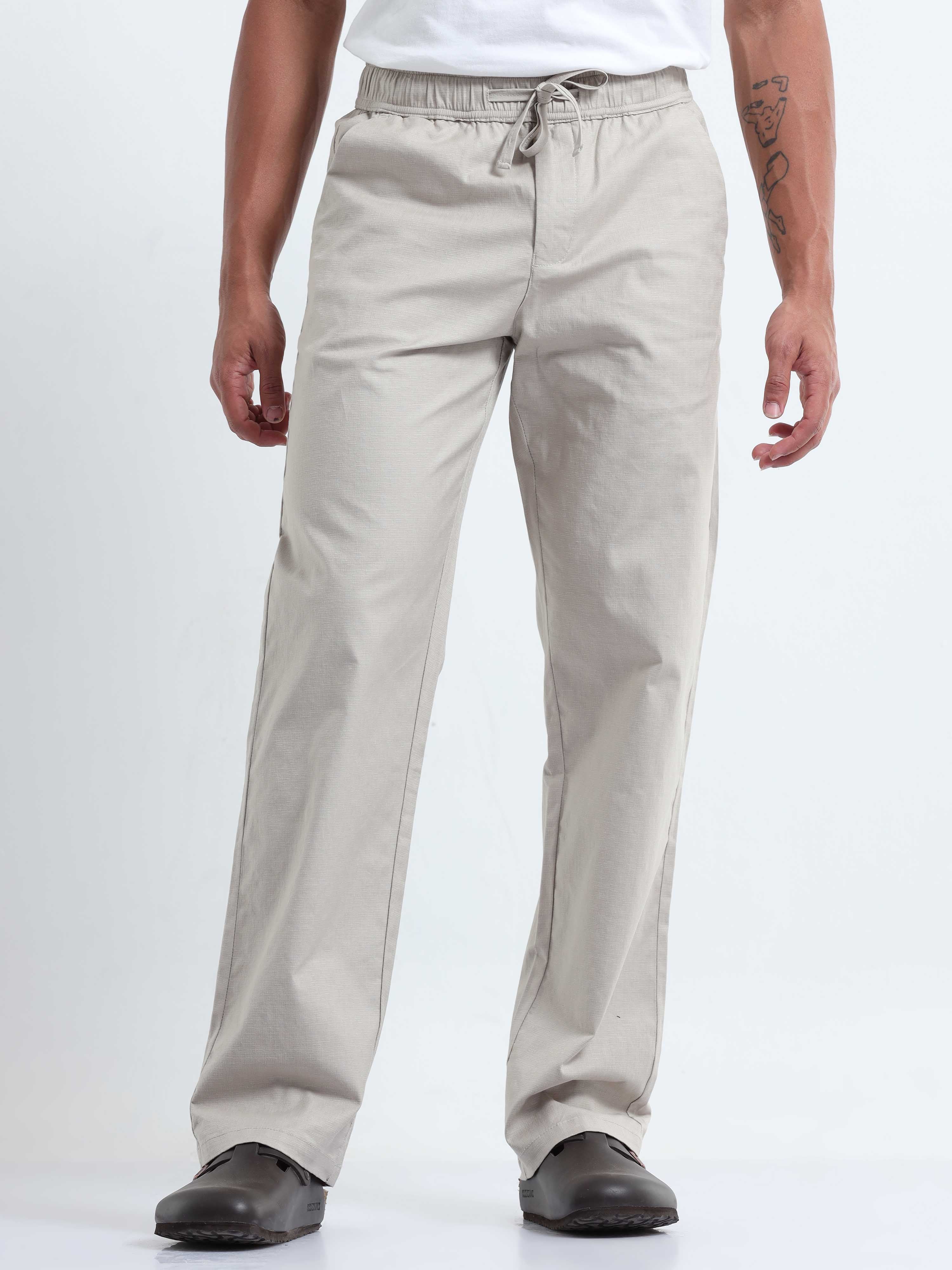 Beige Relaxed Pants for Men 
