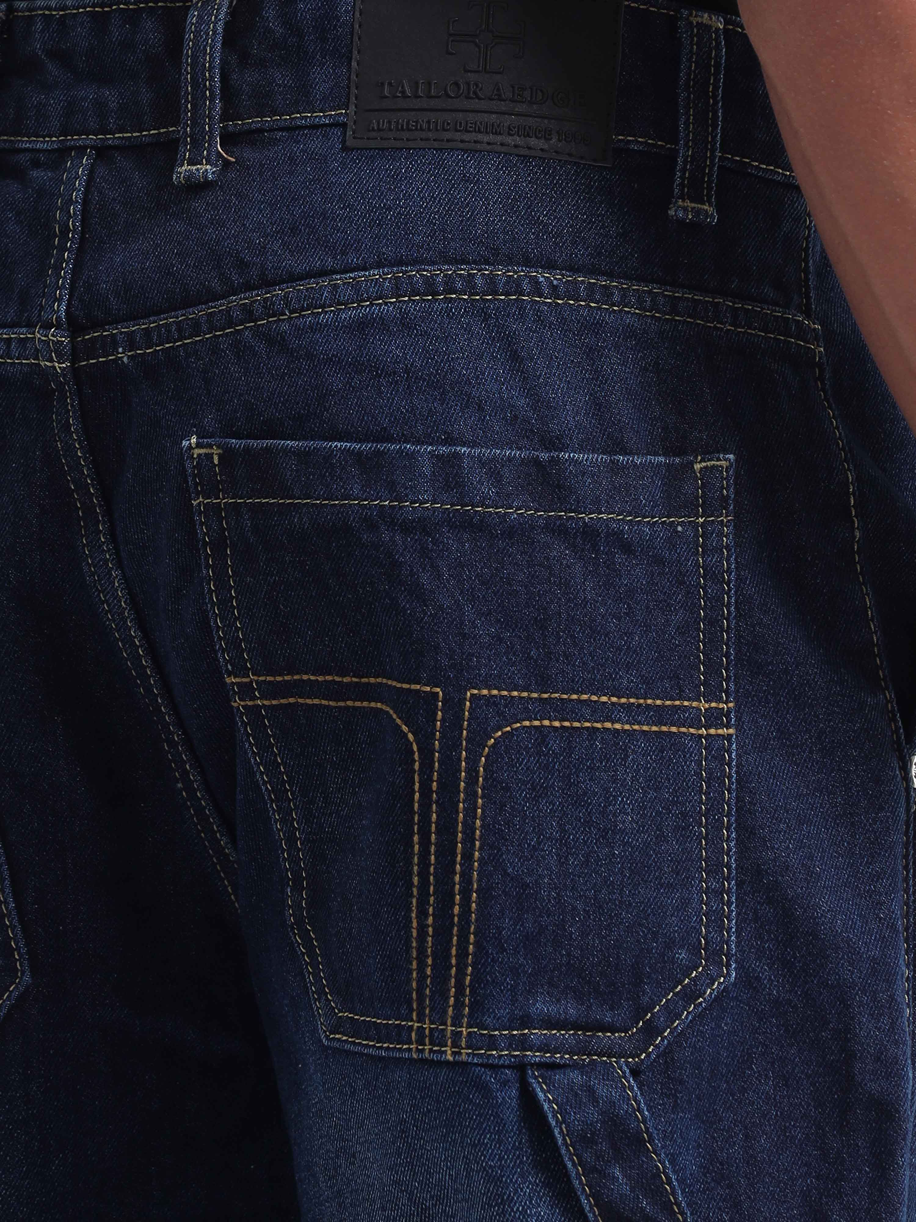Dark Blue Relaxed Pleated Denim for Men