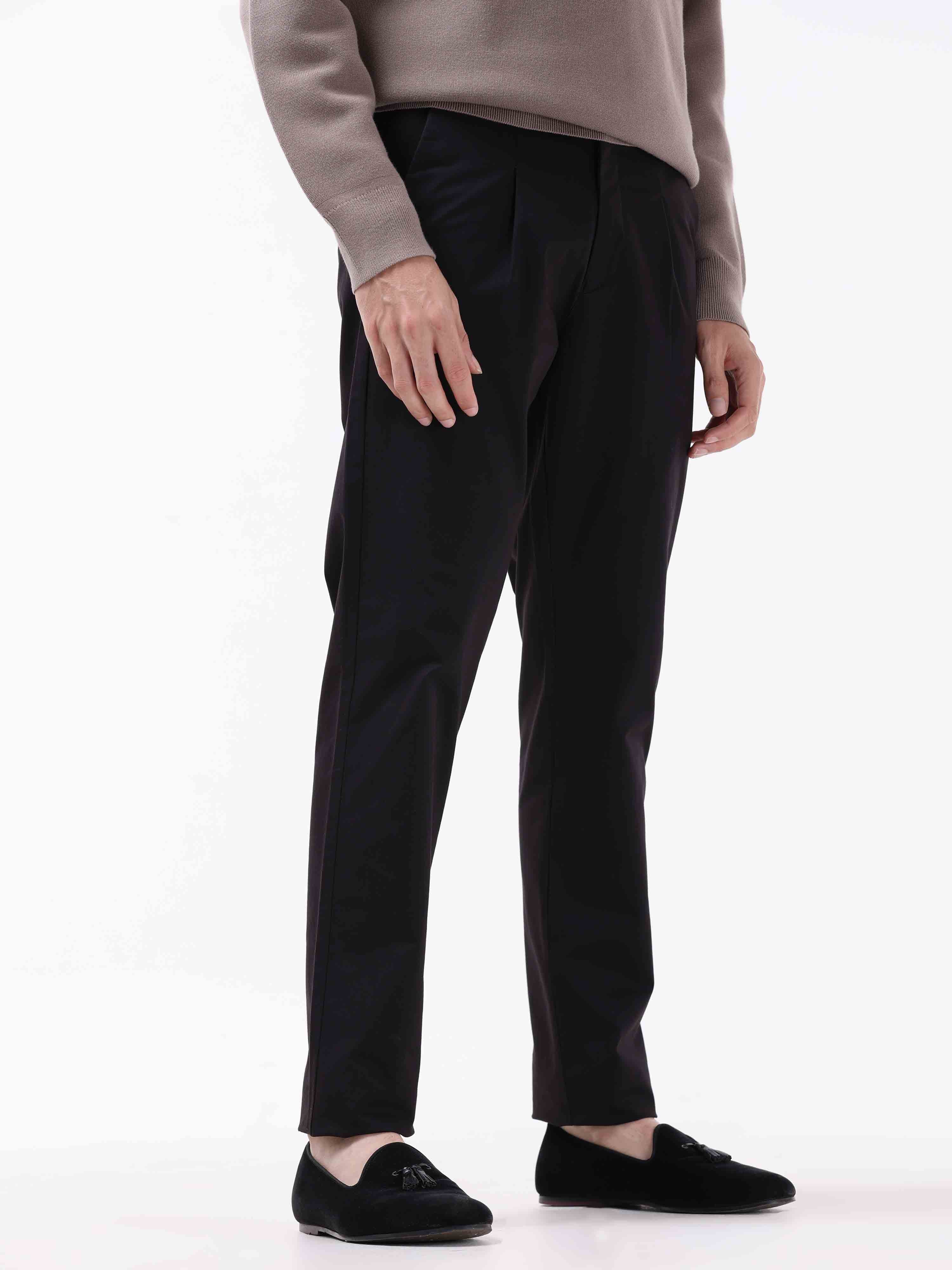 Essential Pleated Black Fine Twill Pant