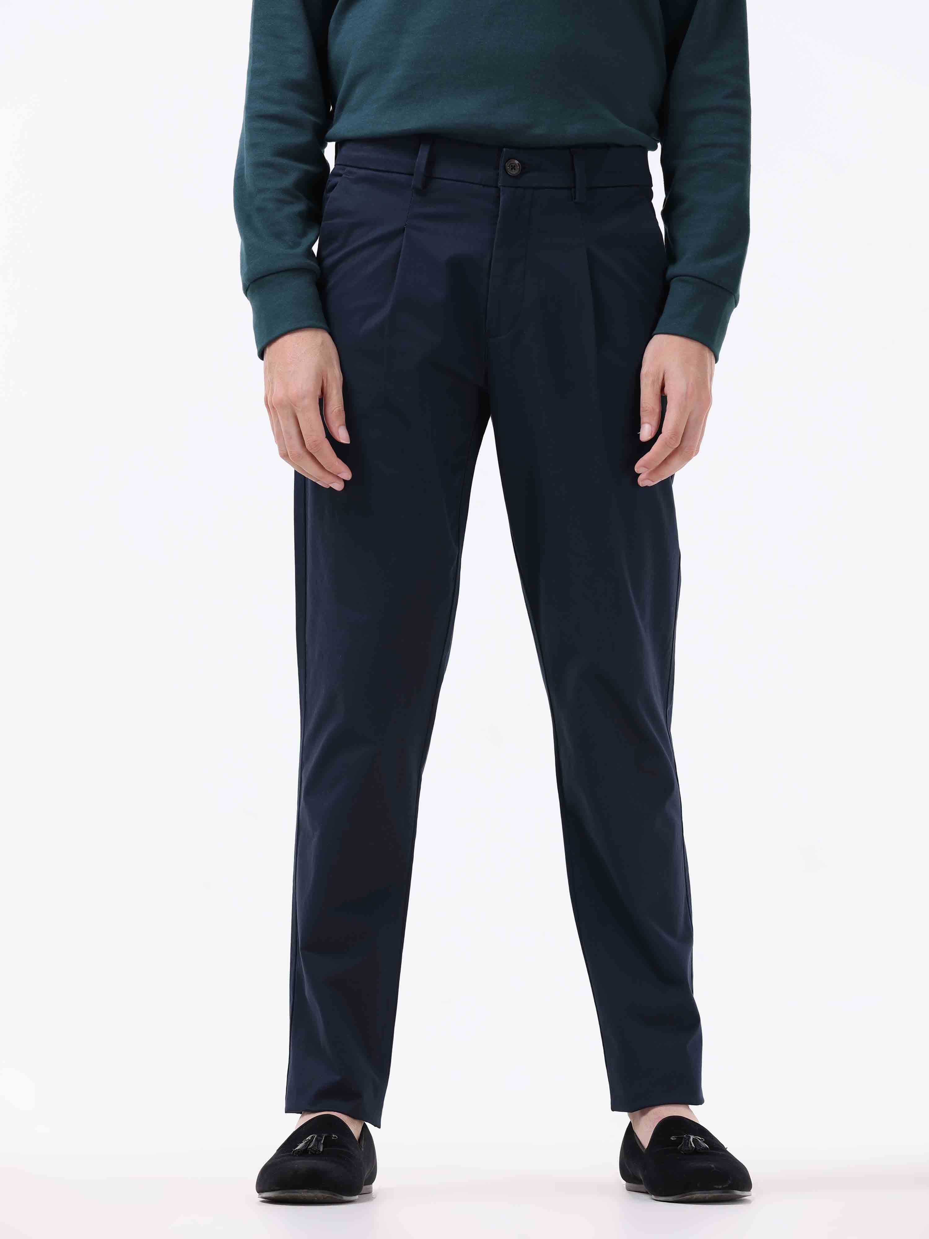 Essential Pleated Navy Fine Twill Pant