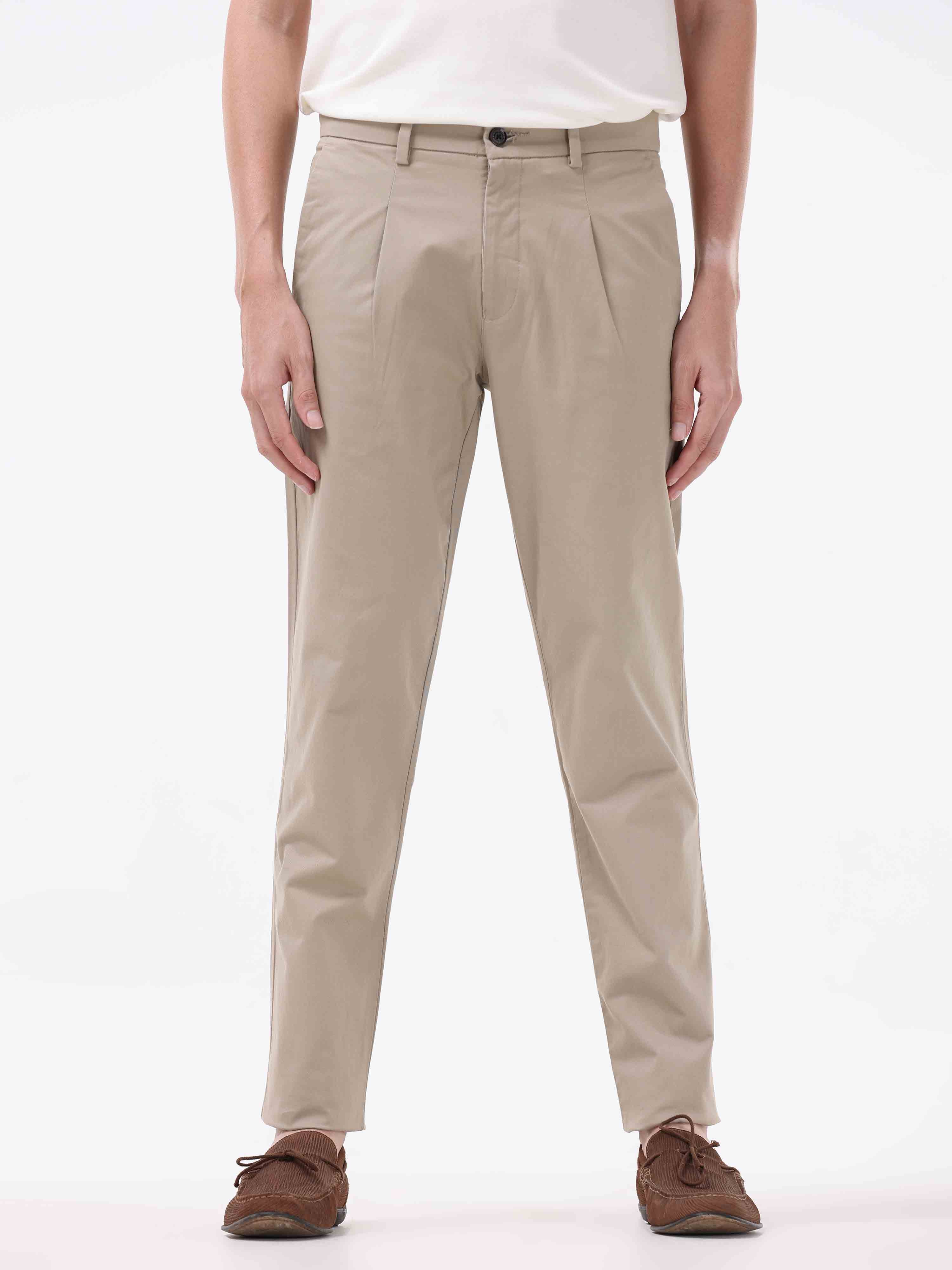 Essential Pleated Khaki Fine Twill Pant