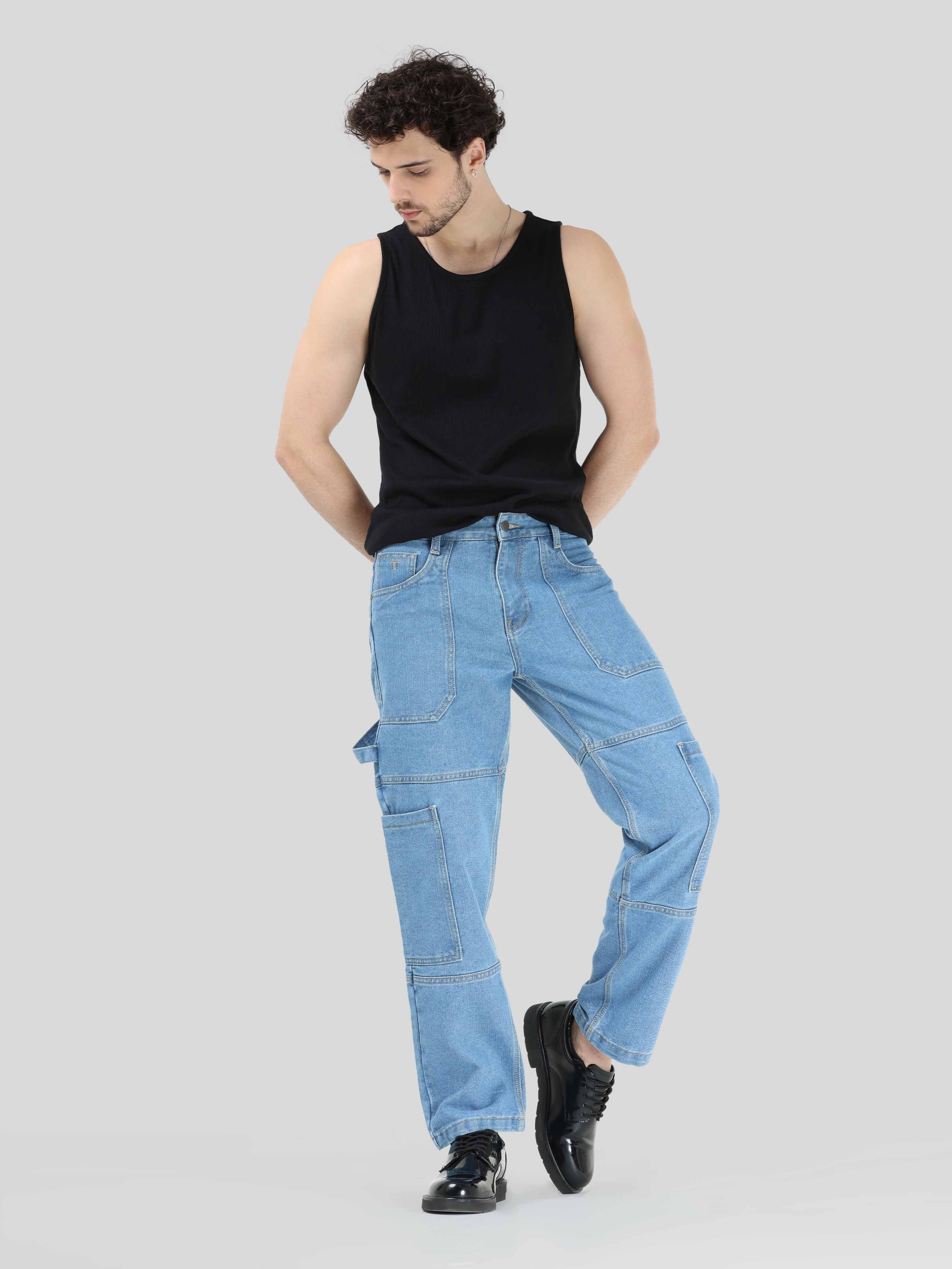 Hippe Light Blue Relaxed Fit Denim Cargo