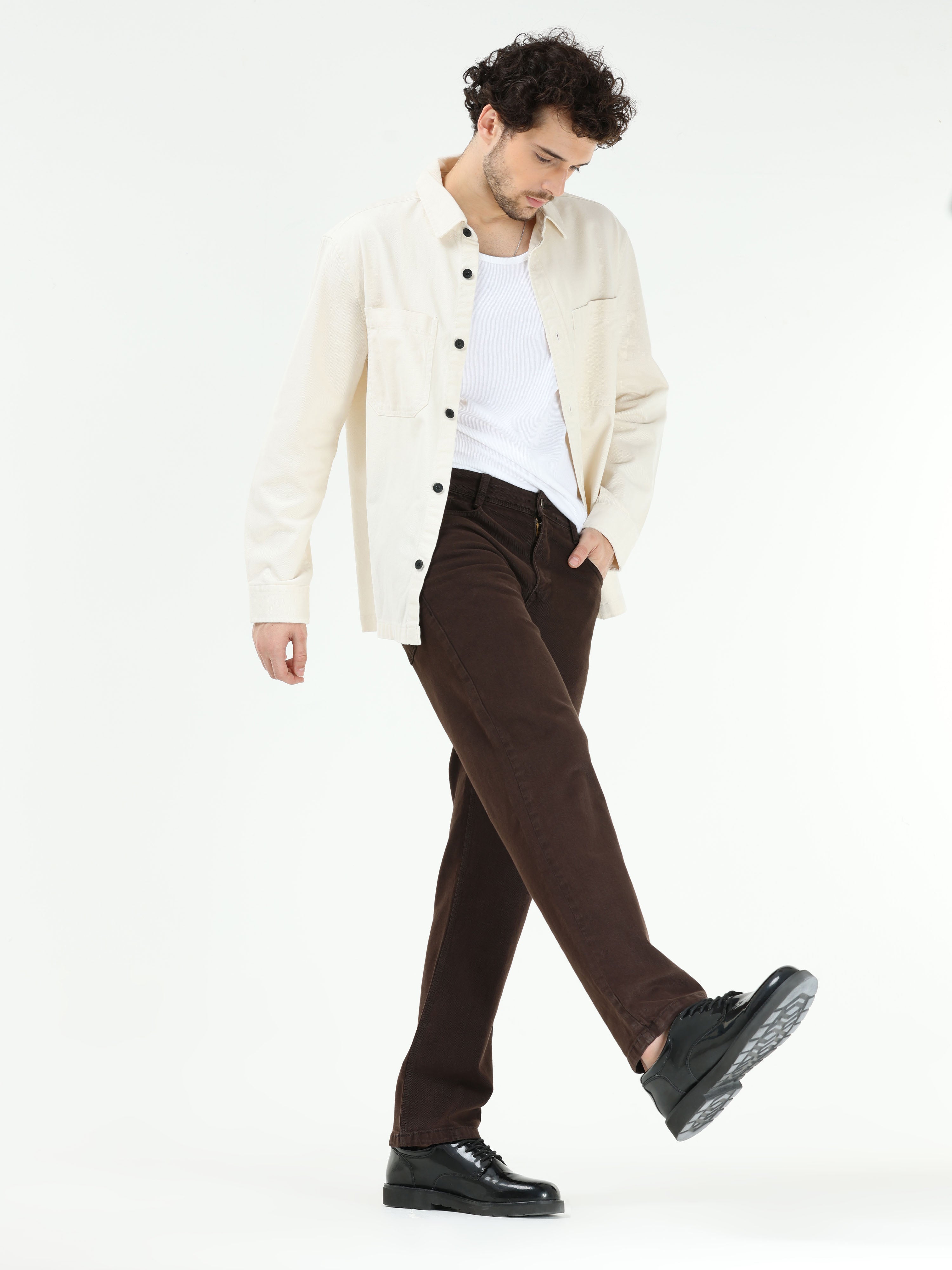 Vintage Relaxed Fit Dark Brown Cotton Denim
