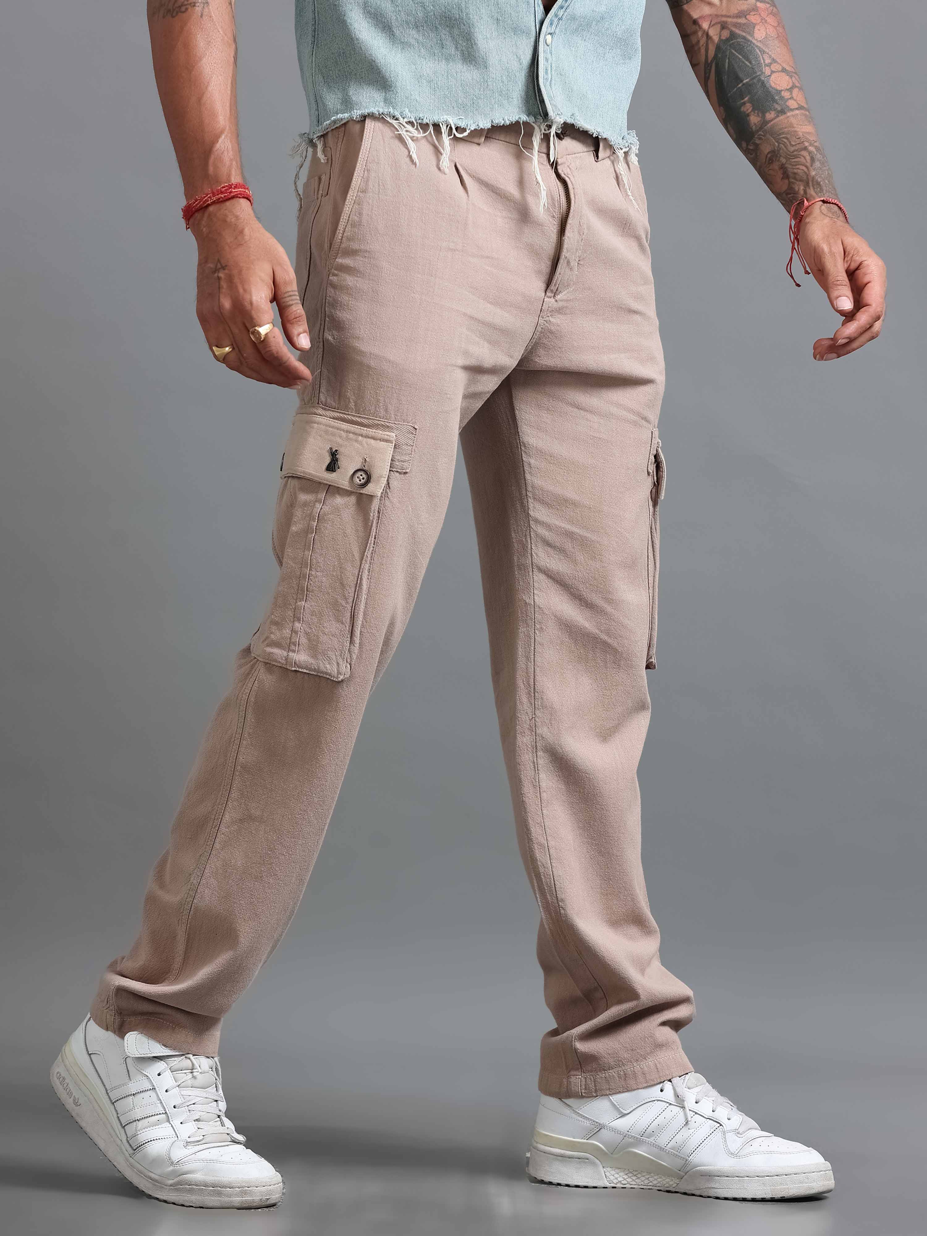 Nomade Utility Linen Cargo In Beige