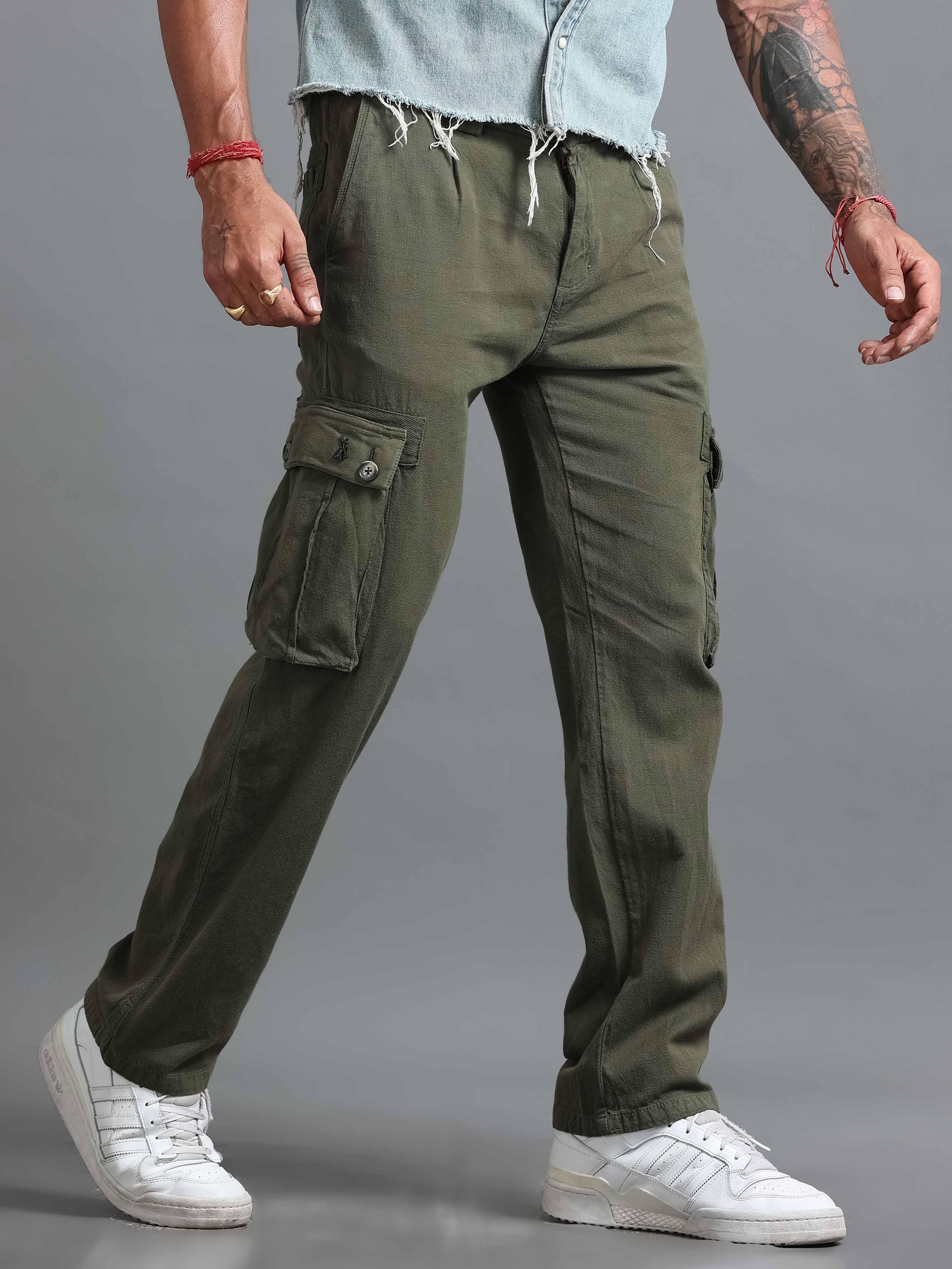 Nomade Utility Linen Cargo In Olive