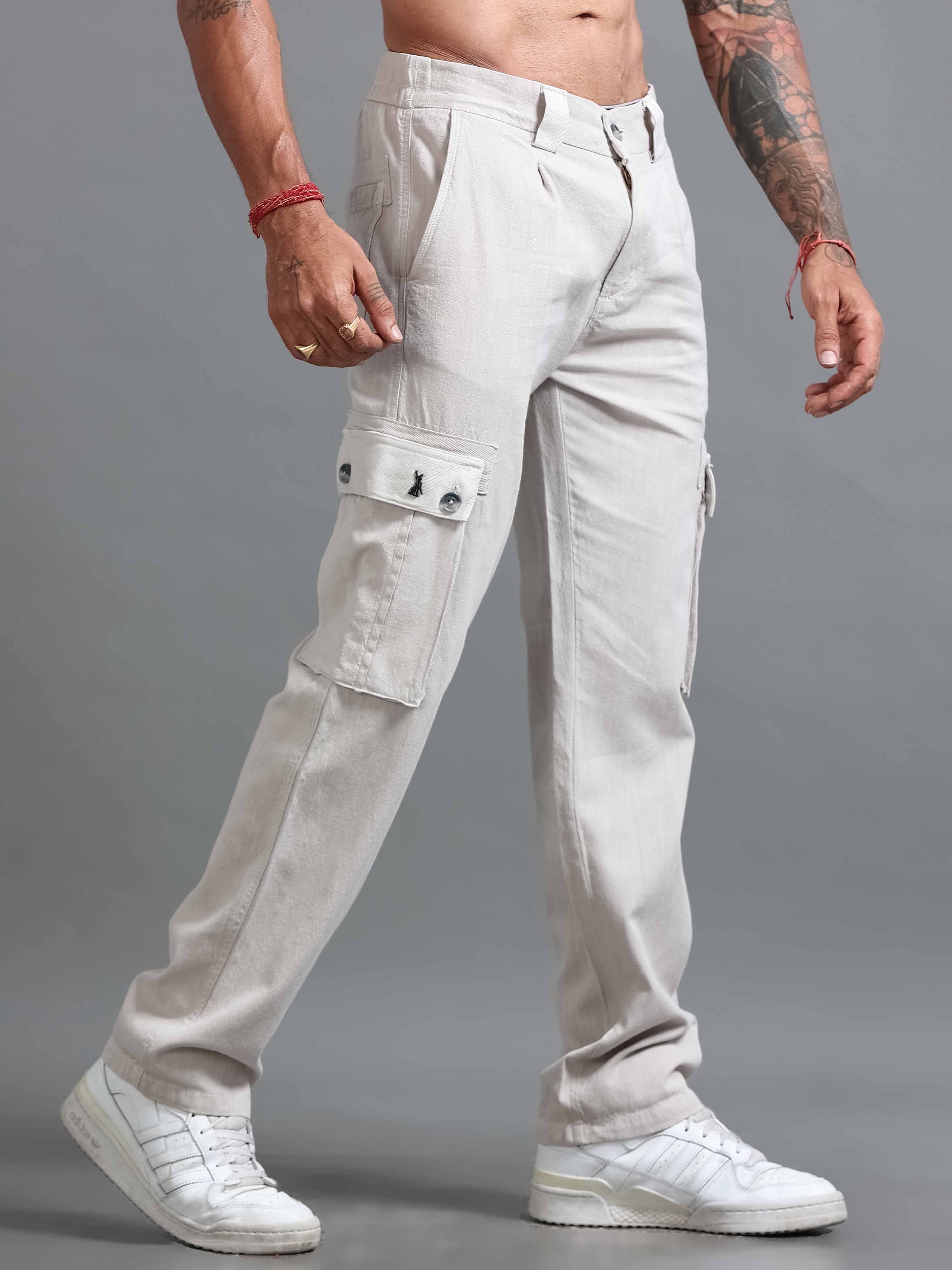 Nomade Utility Linen Cargo In Light Grey