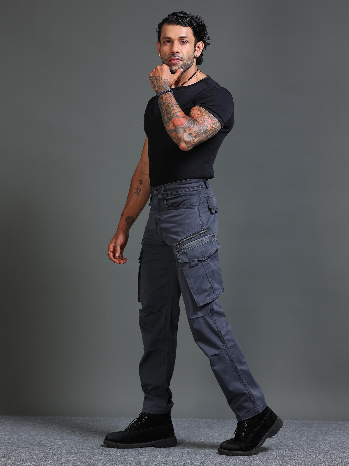 Rugged Zip Cargo Pants In Ash Blue