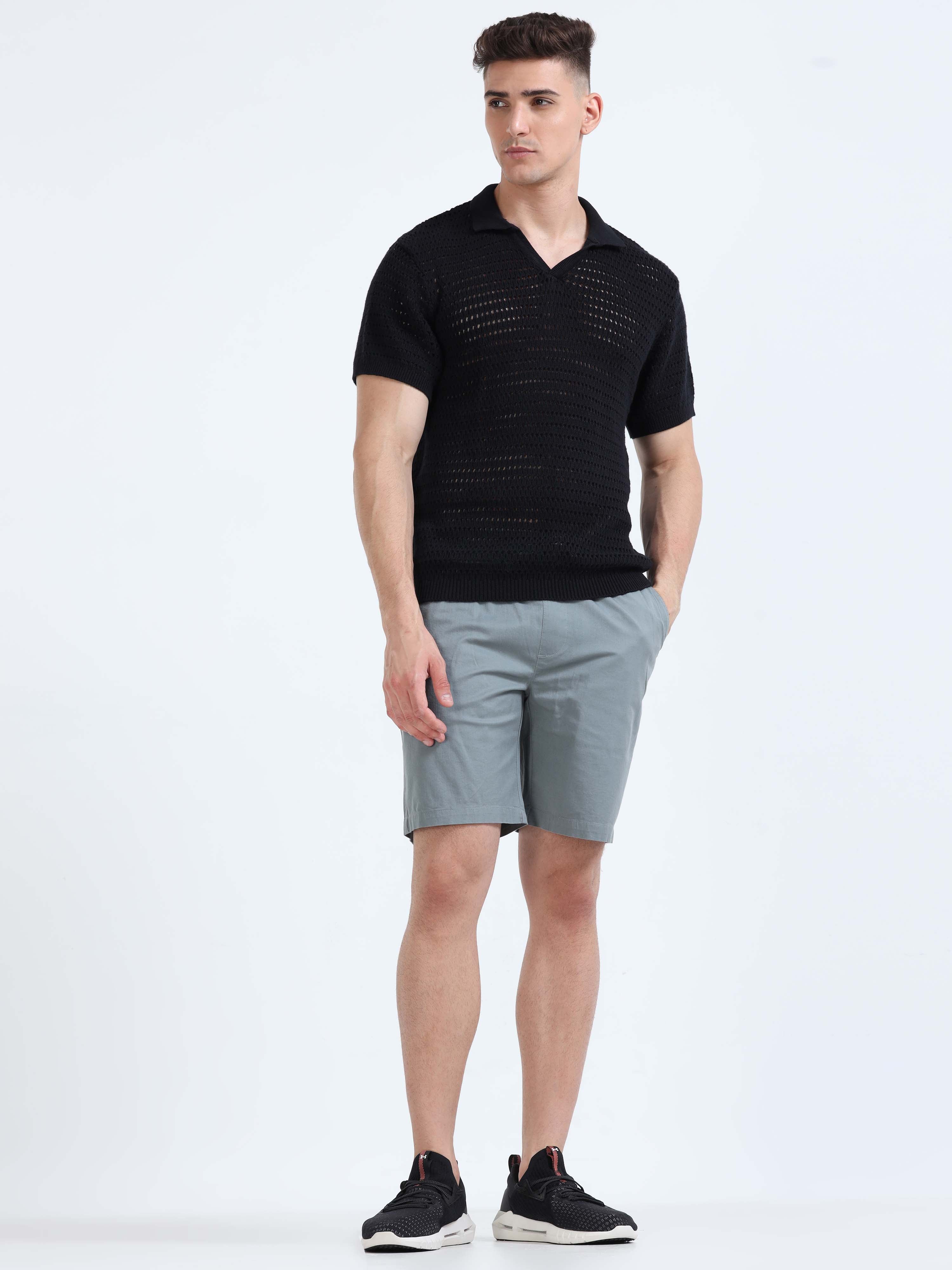 Soft Cotton Steel Grey Basic Shorts