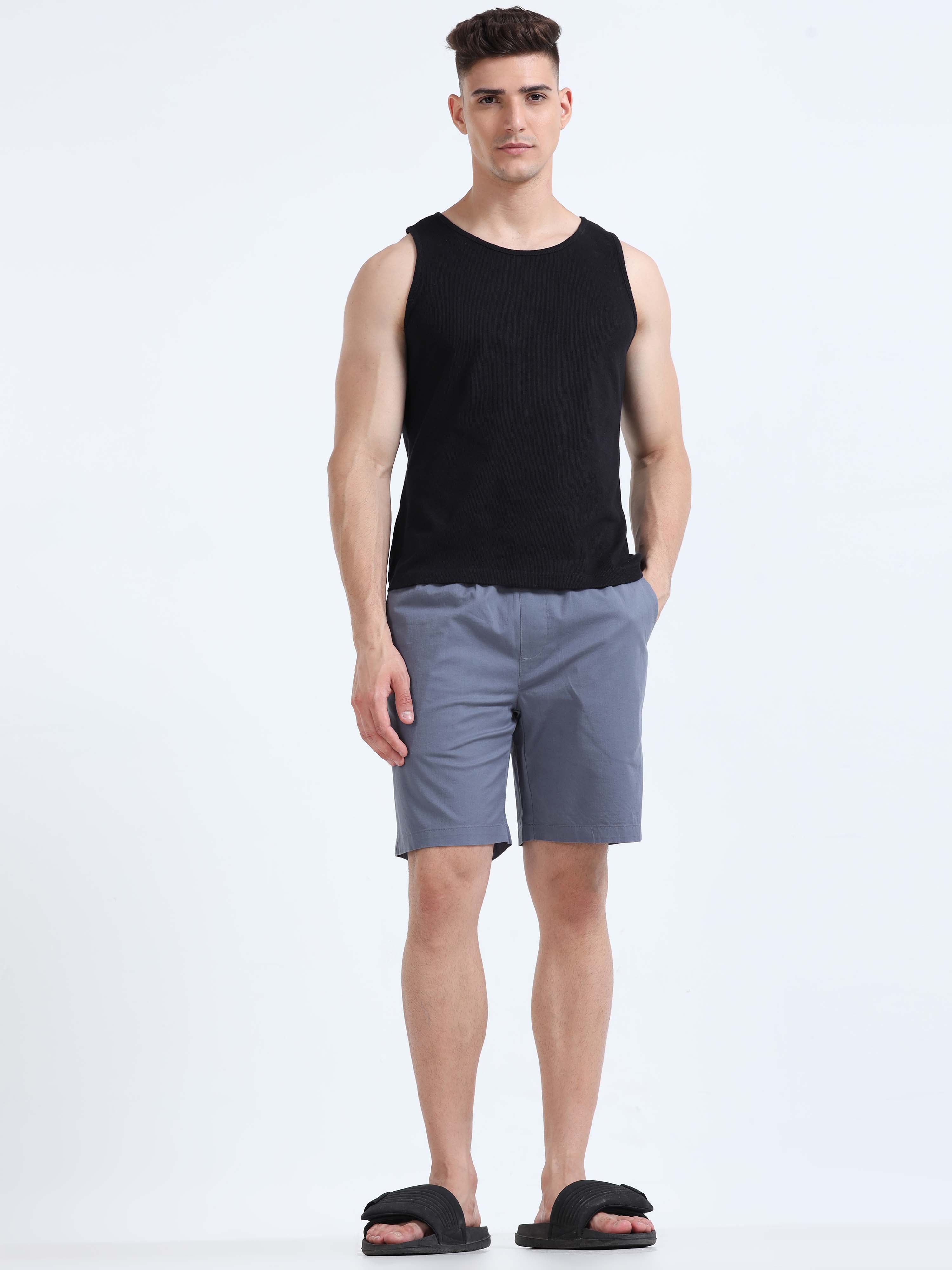 Soft Cotton Stone Blue Basic Shorts