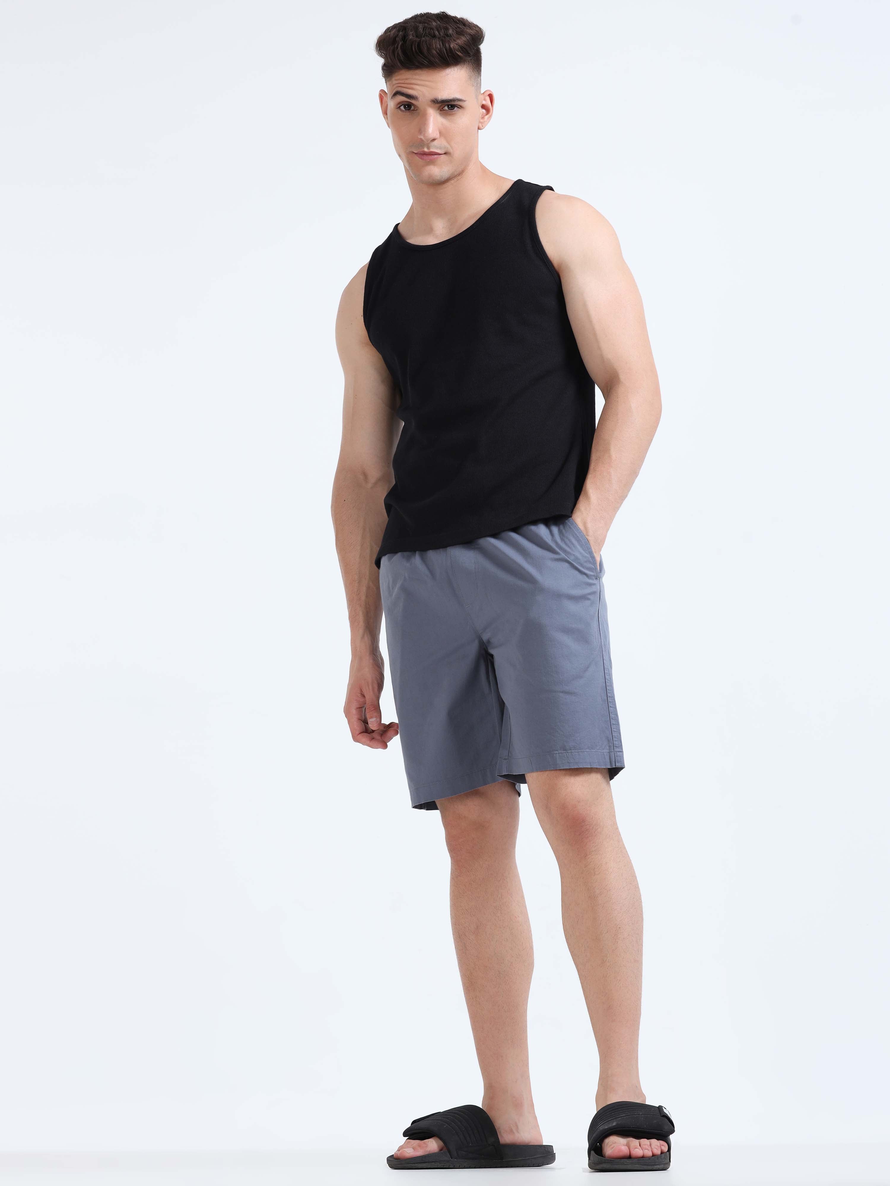 Soft Cotton Stone Blue Basic Shorts