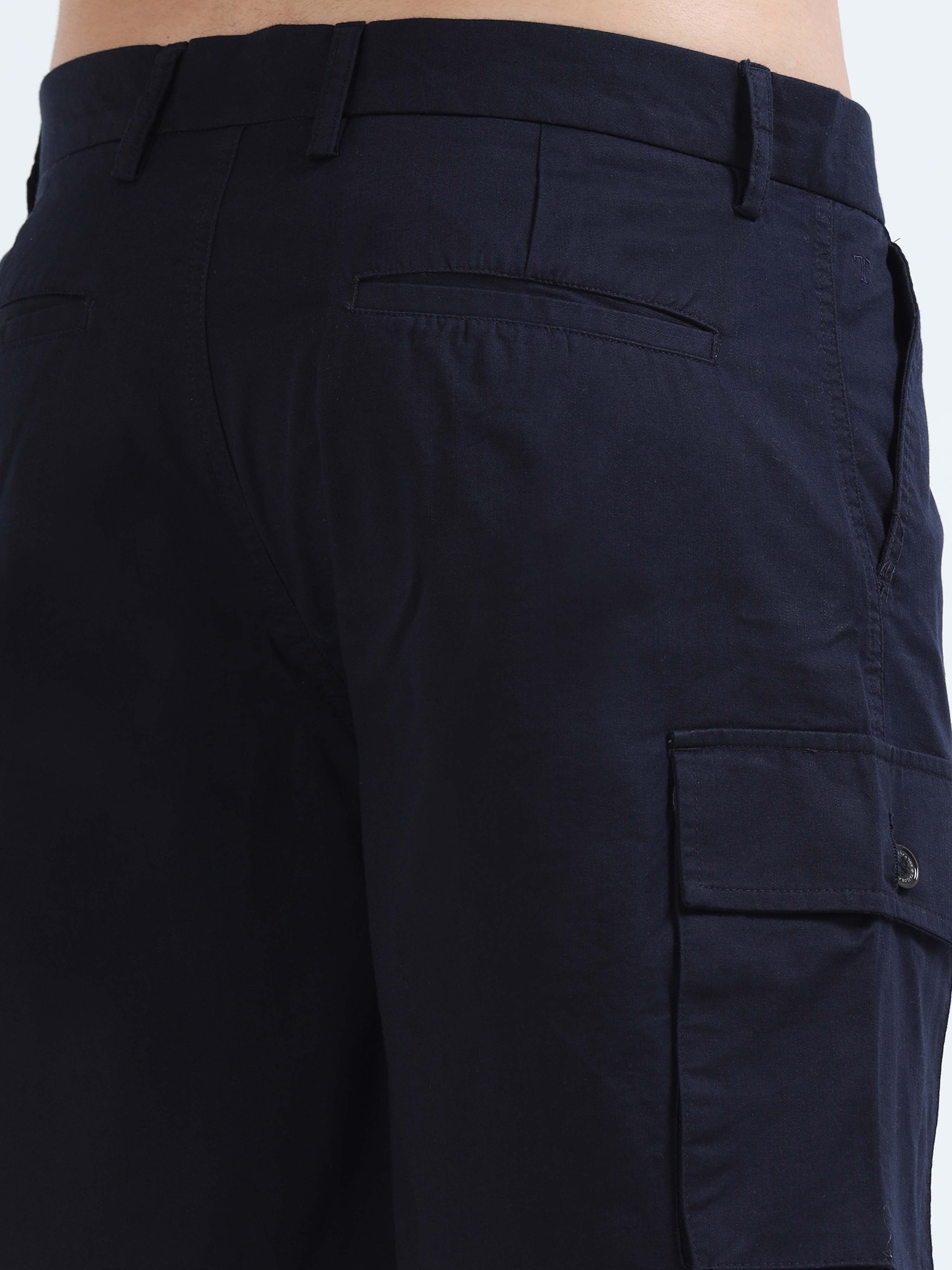 Soft Cotton Pleated Navy Cargo Shorts for Men