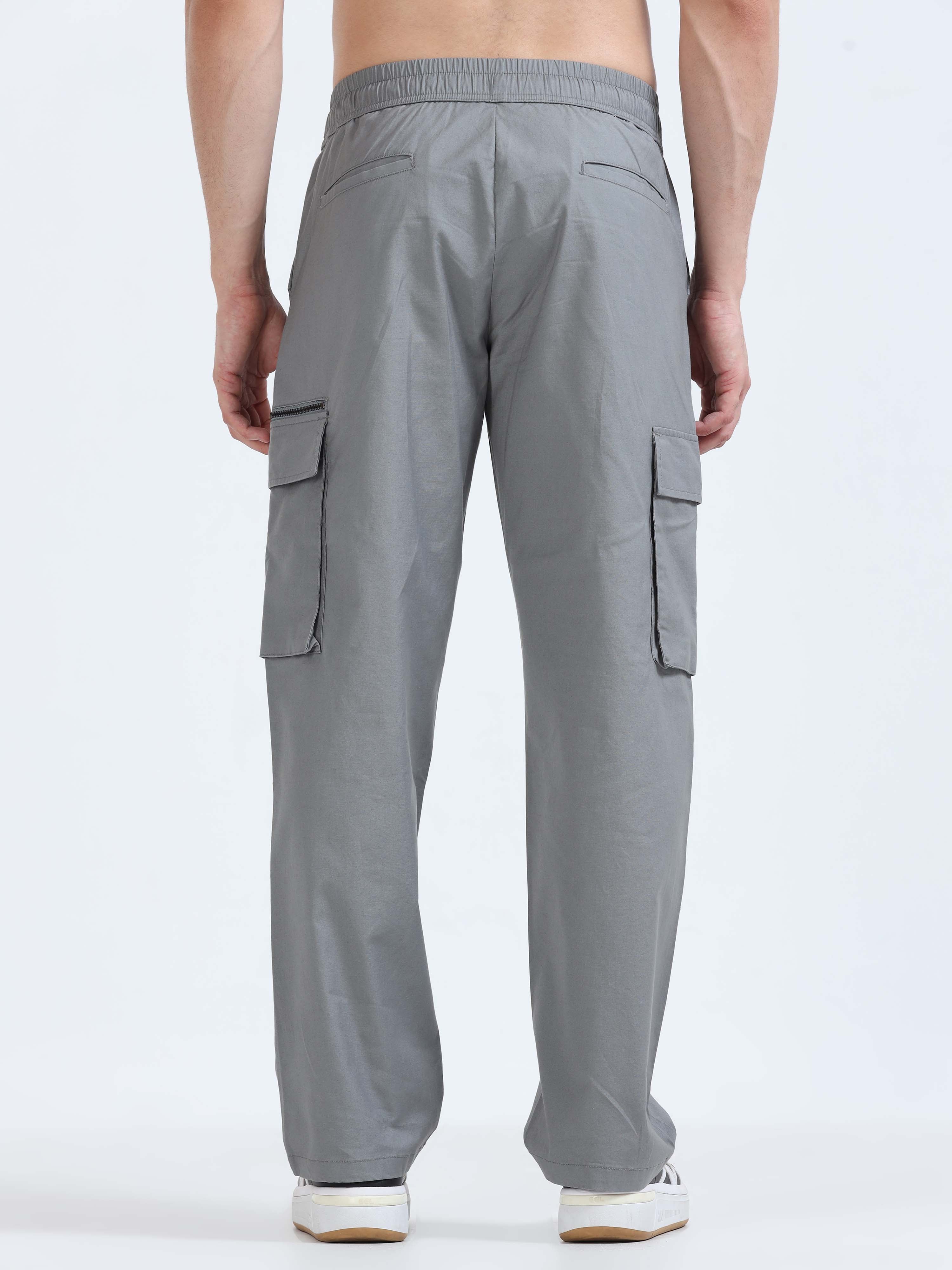 Flexi Waist Zip Grey Cargo Pant