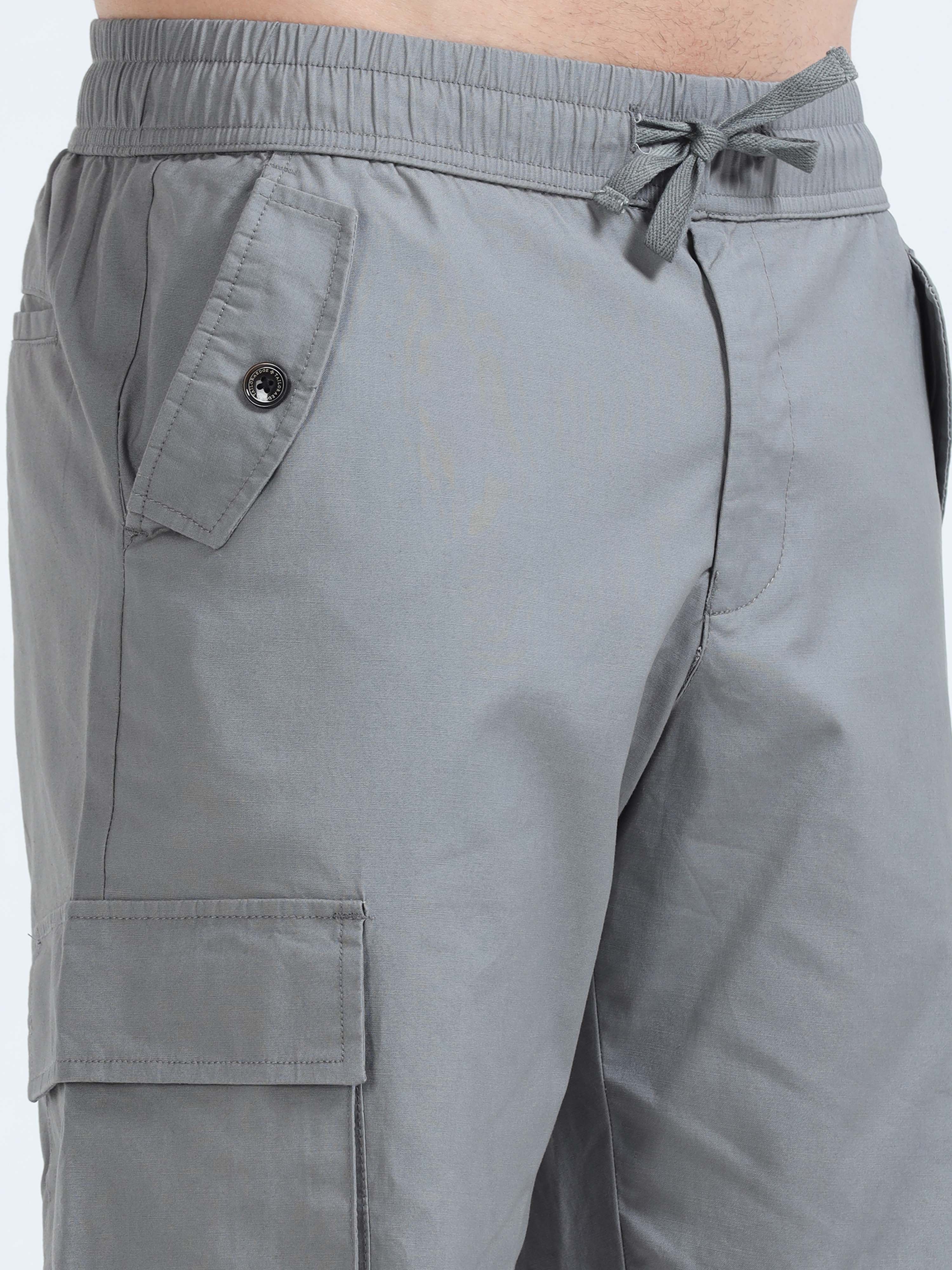 Flexi Waist Zip Grey Cargo Pant