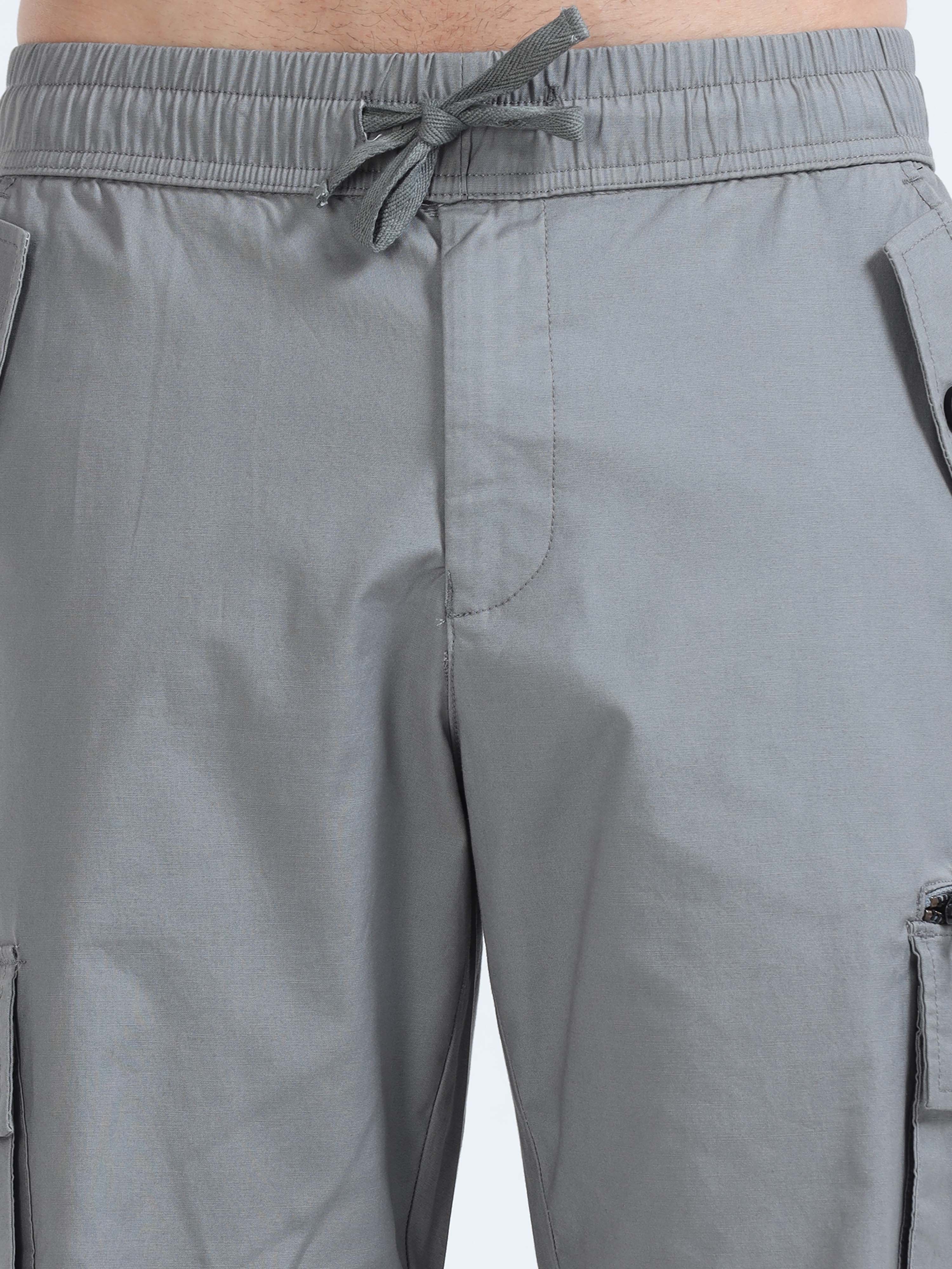 Flexi Waist Zip Grey Cargo Pant