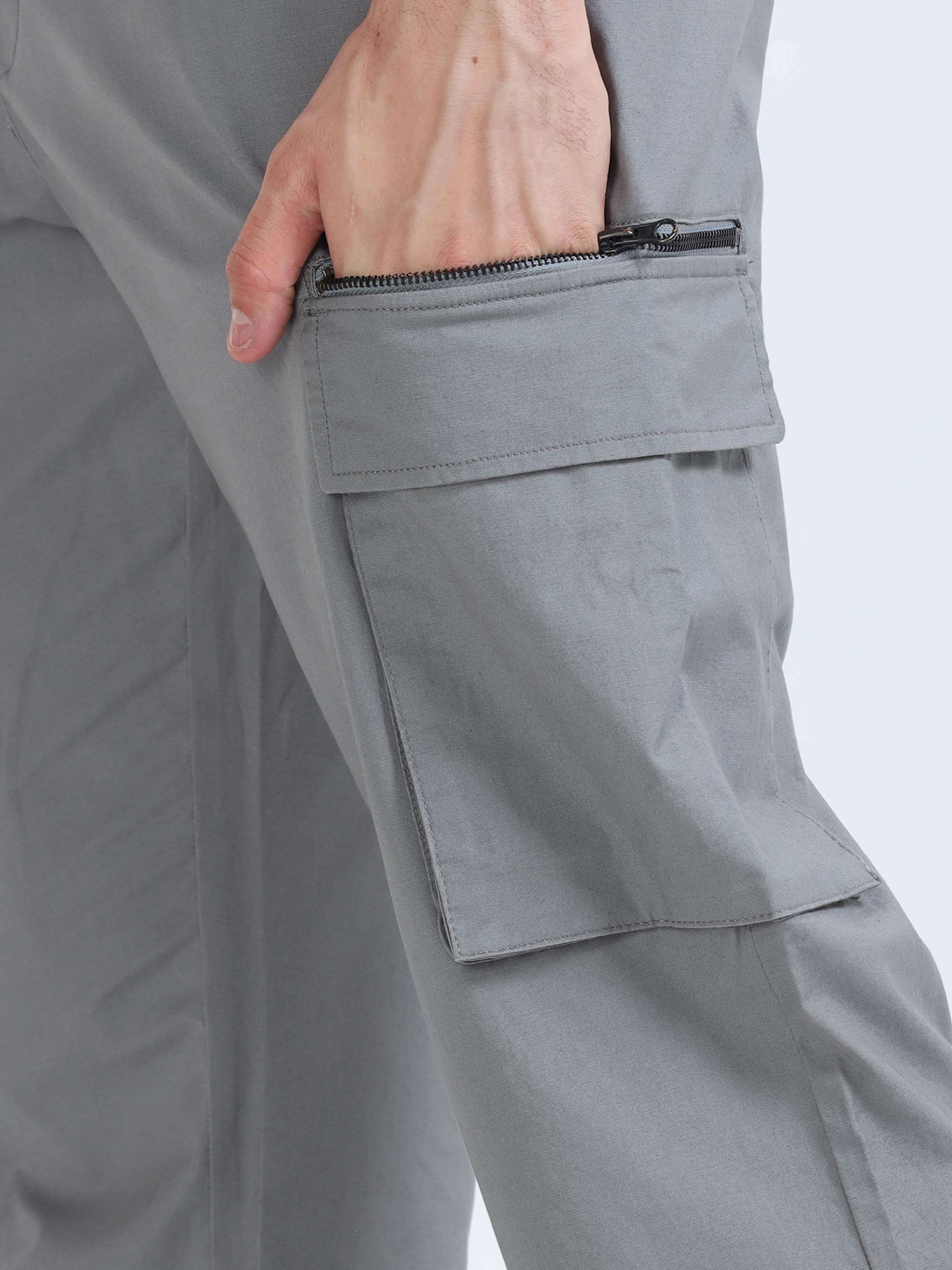 Flexi Waist Zip Grey Cargo Pant