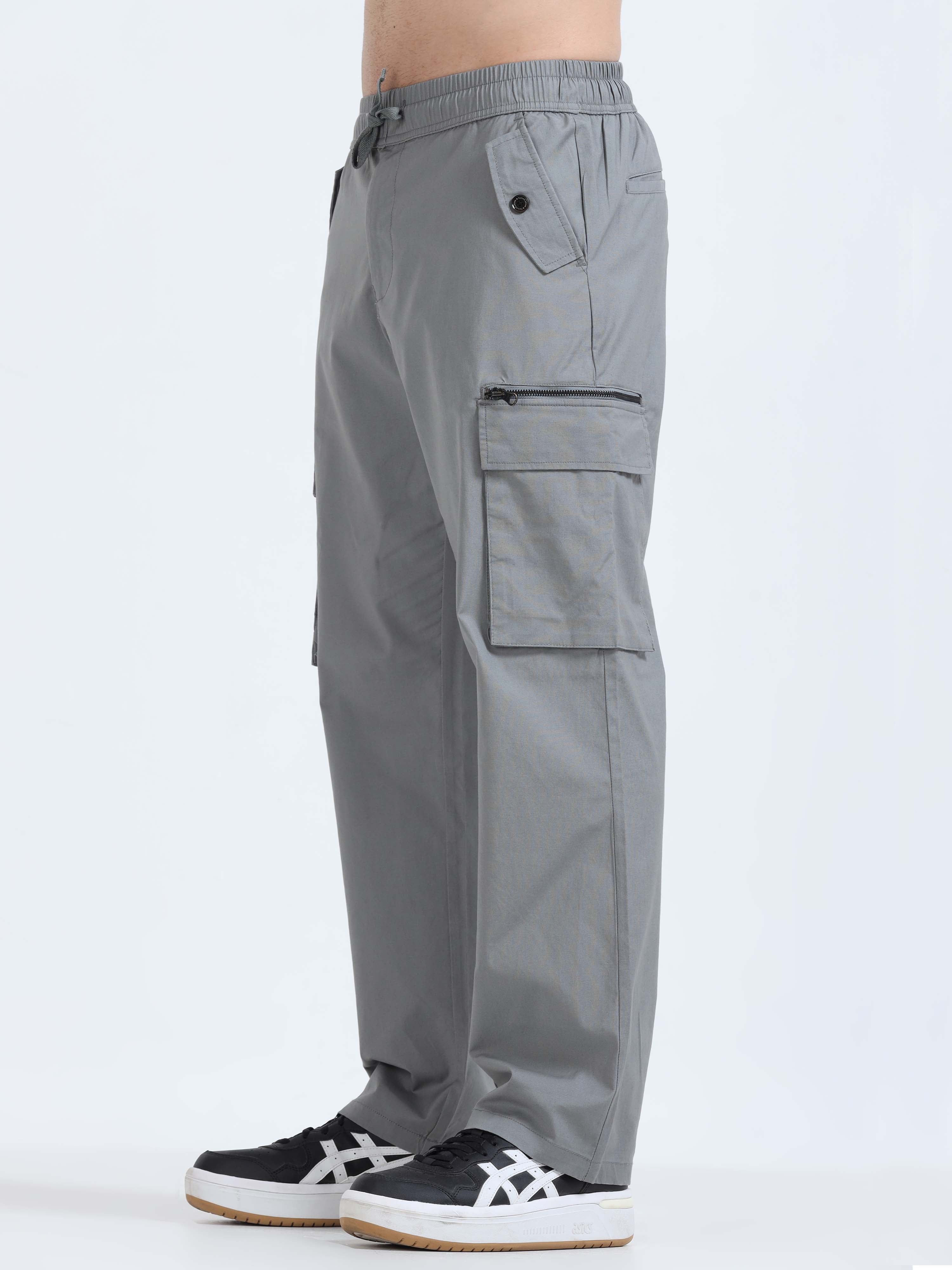 Flexi Waist Zip Grey Cargo Pant