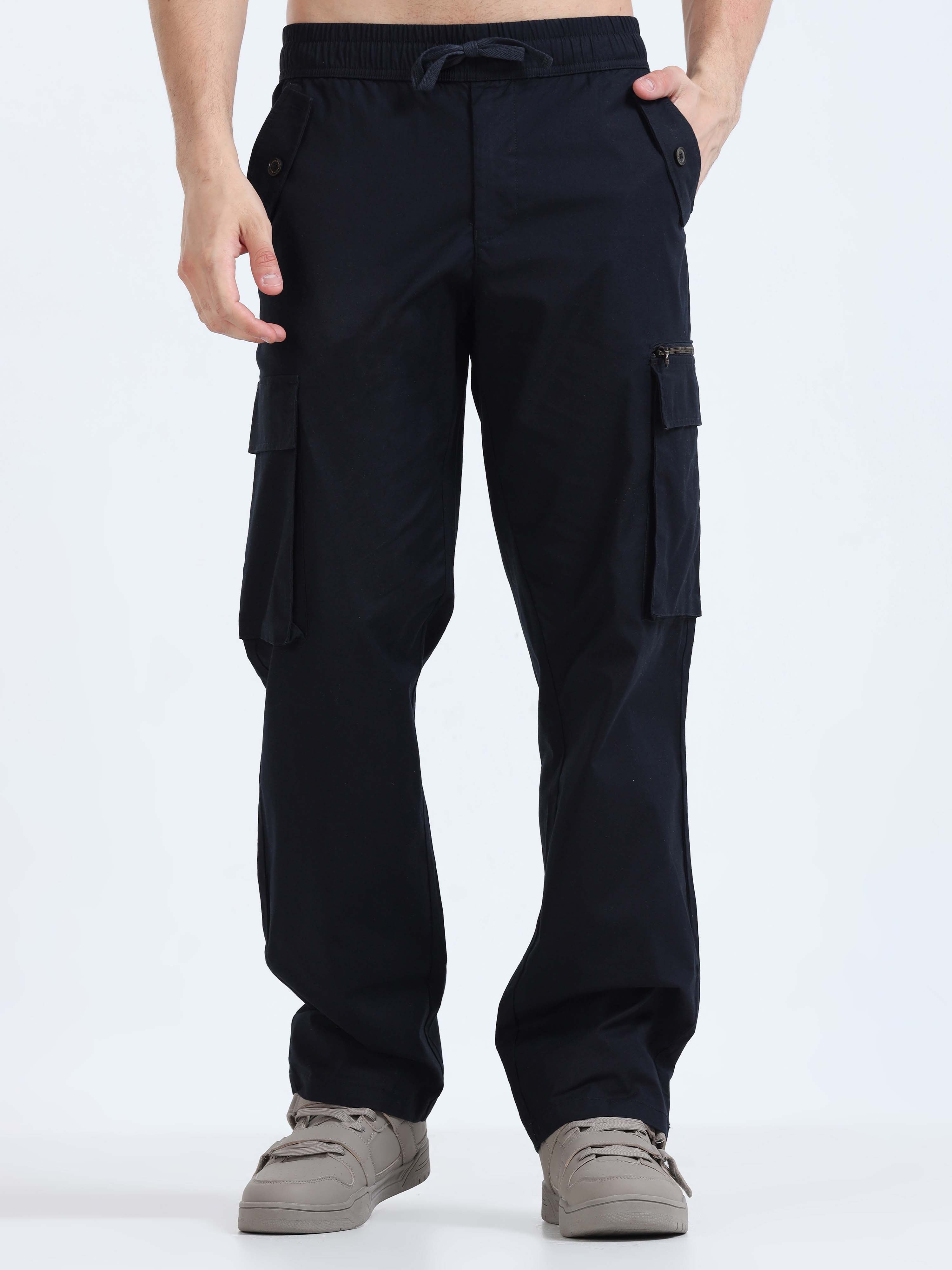 Flexi Waist Zip Navy Cargo Pant