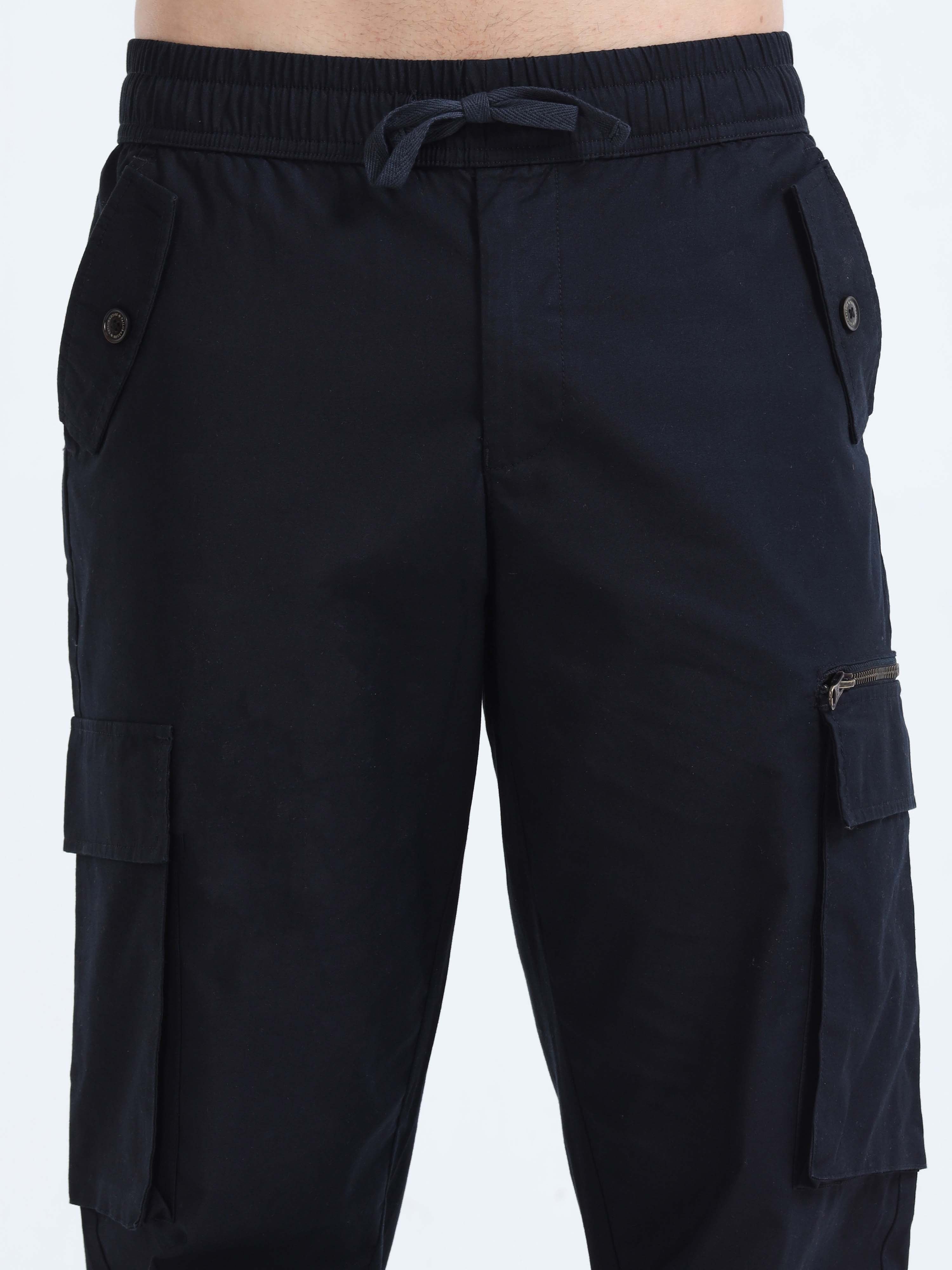 Flexi Waist Zip Navy Cargo Pant