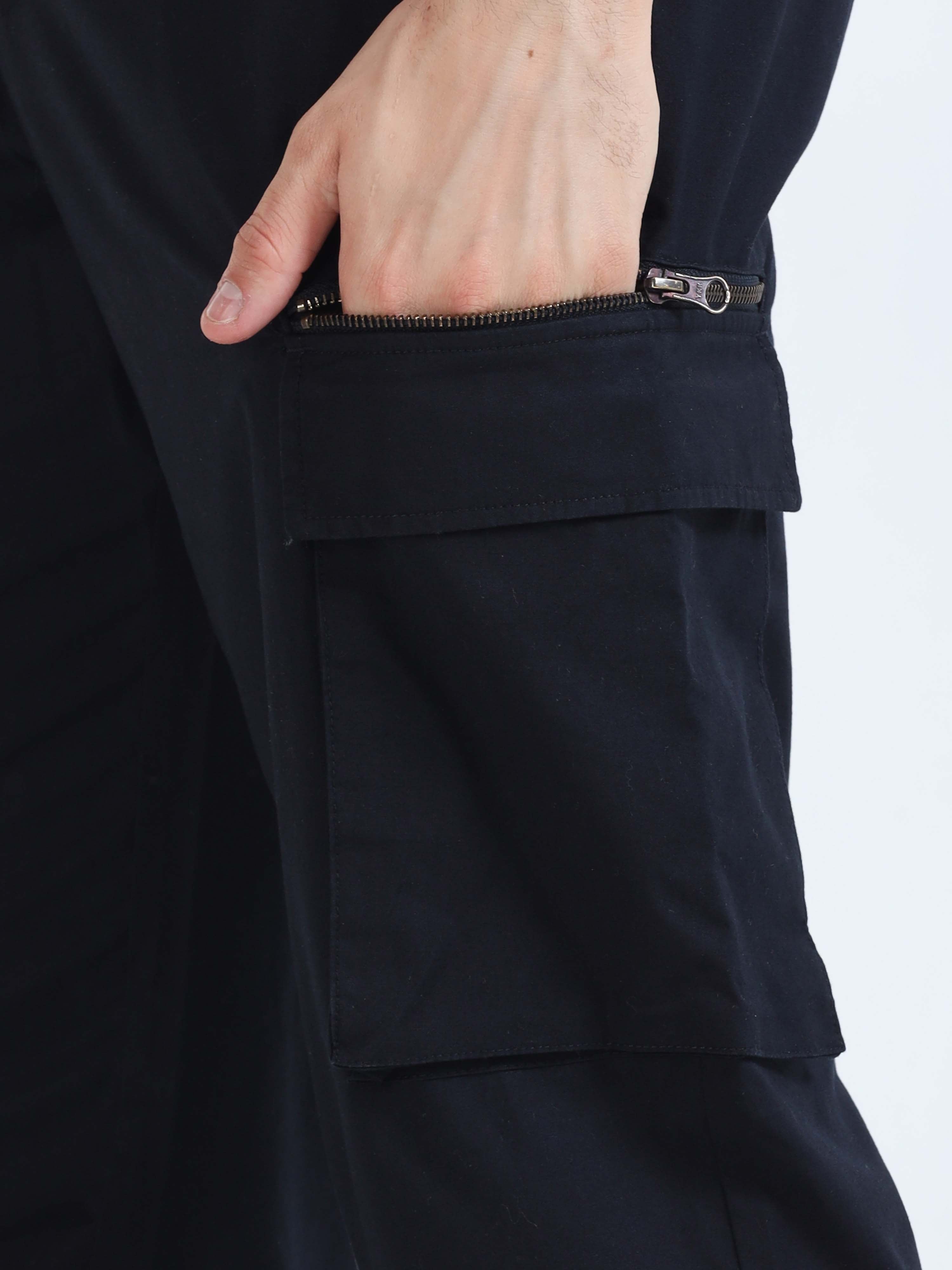 Flexi Waist Zip Navy Cargo Pant