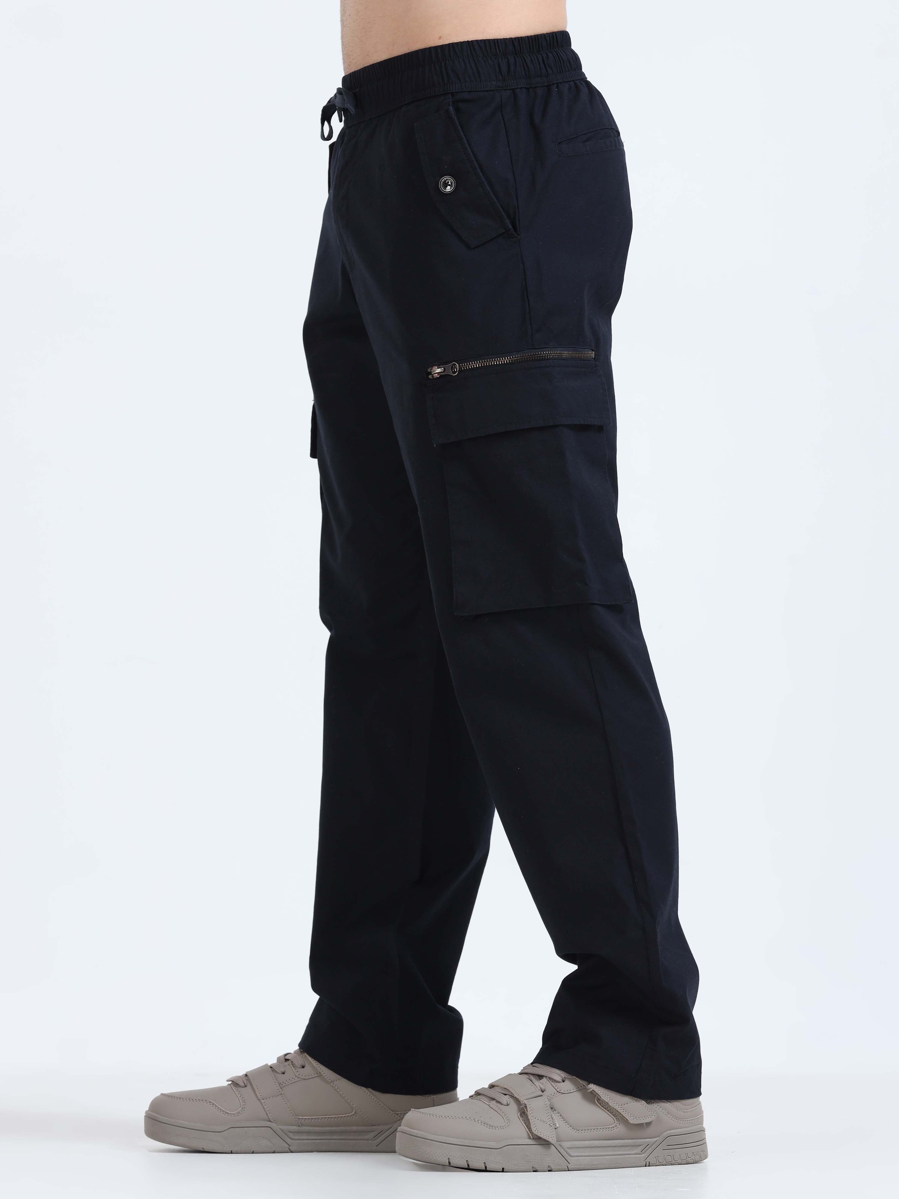 Flexi Waist Zip Navy Cargo Pant