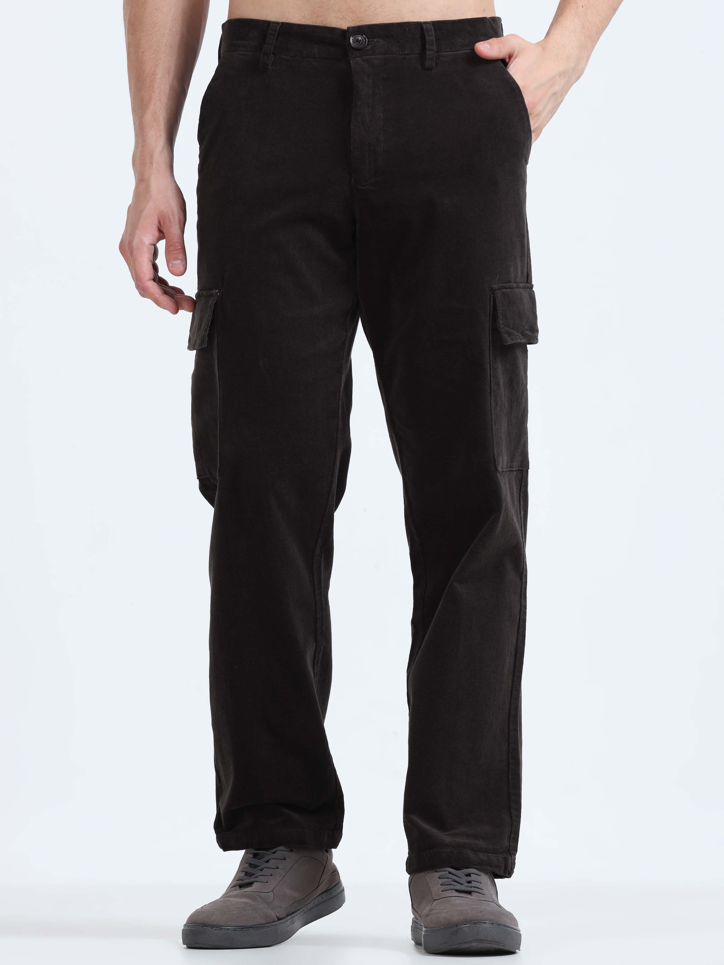 Soft Corduroy Dark Olive Relaxed Cargo Pant