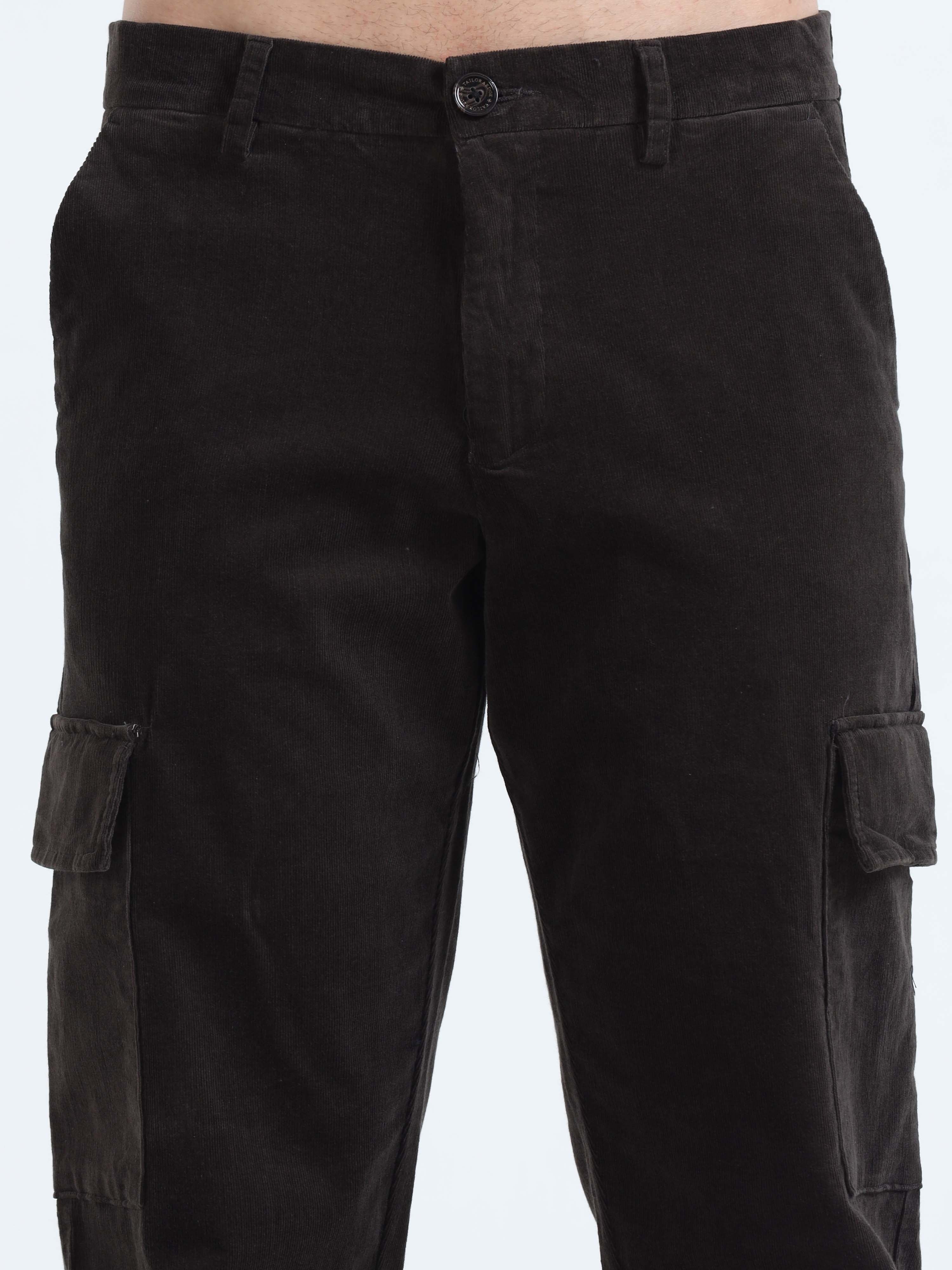 Soft Corduroy Dark Olive Relaxed Cargo Pant