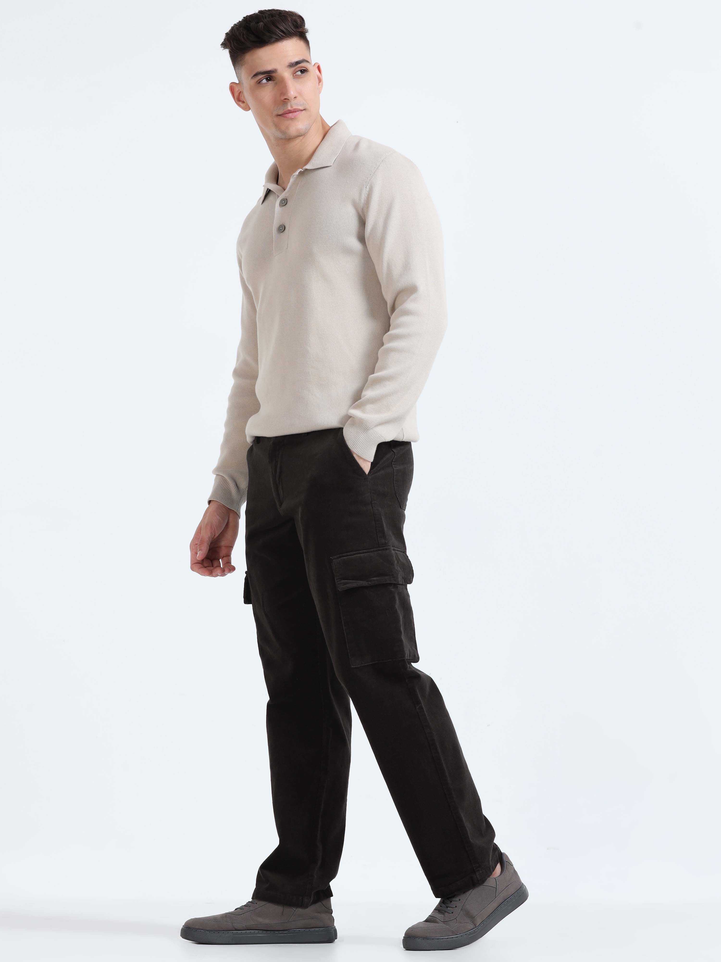 Soft Corduroy Dark Olive Relaxed Cargo Pant