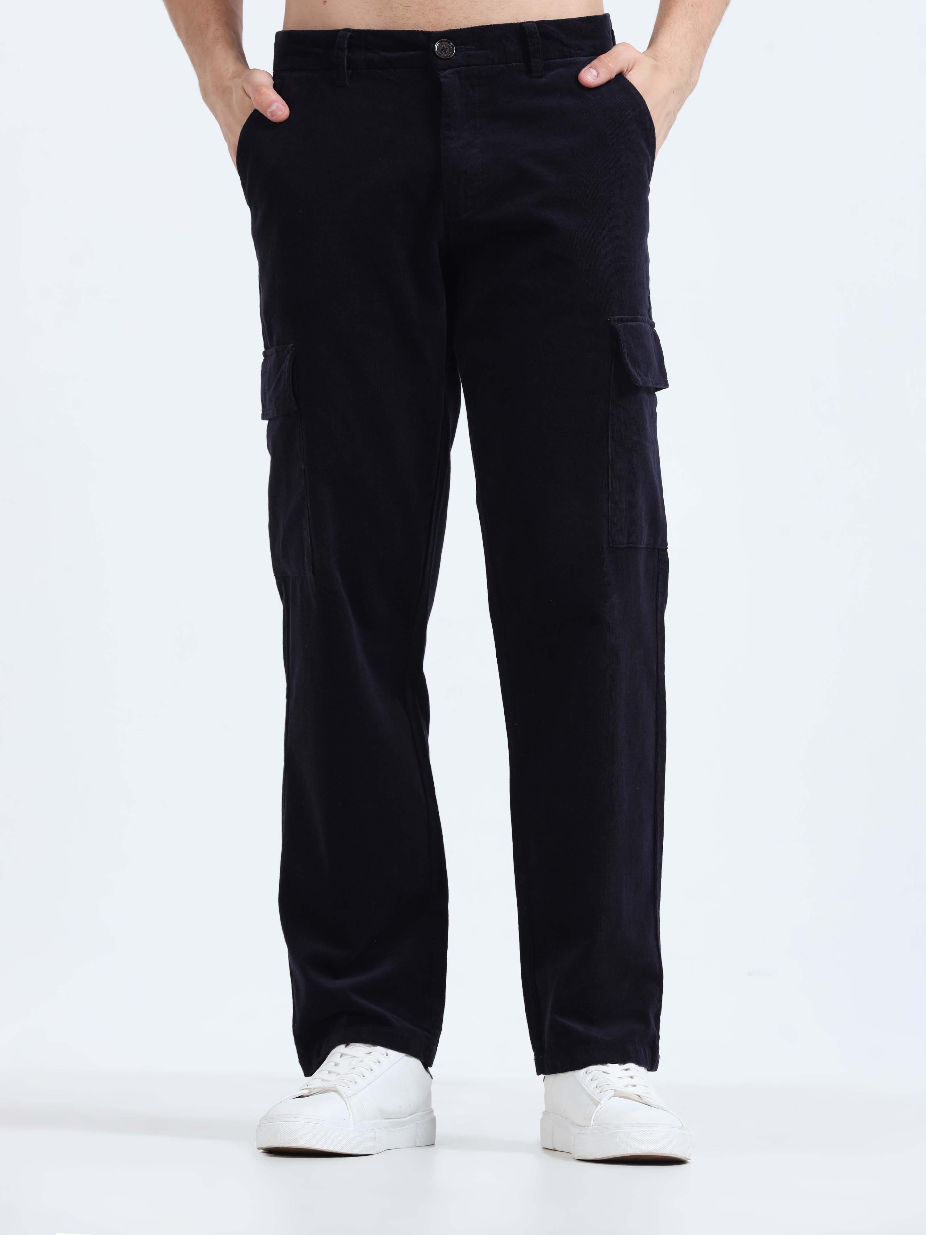 Soft Corduroy Navy Relaxed Cargo Pant