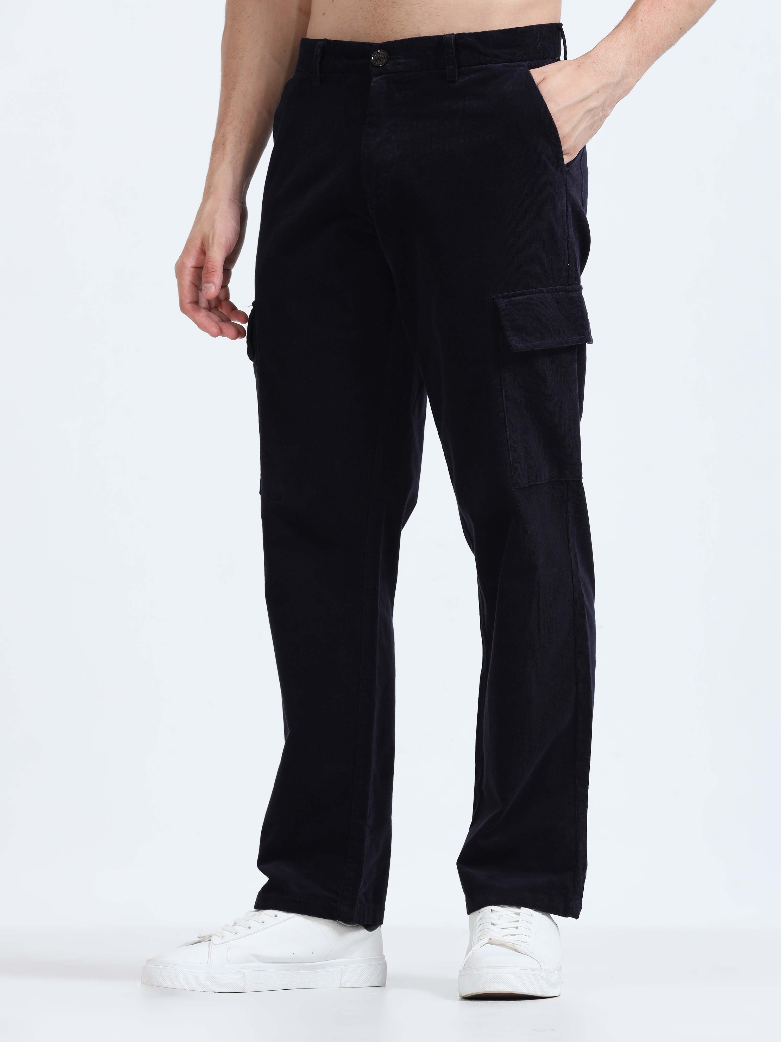 Soft Corduroy Navy Relaxed Cargo Pant