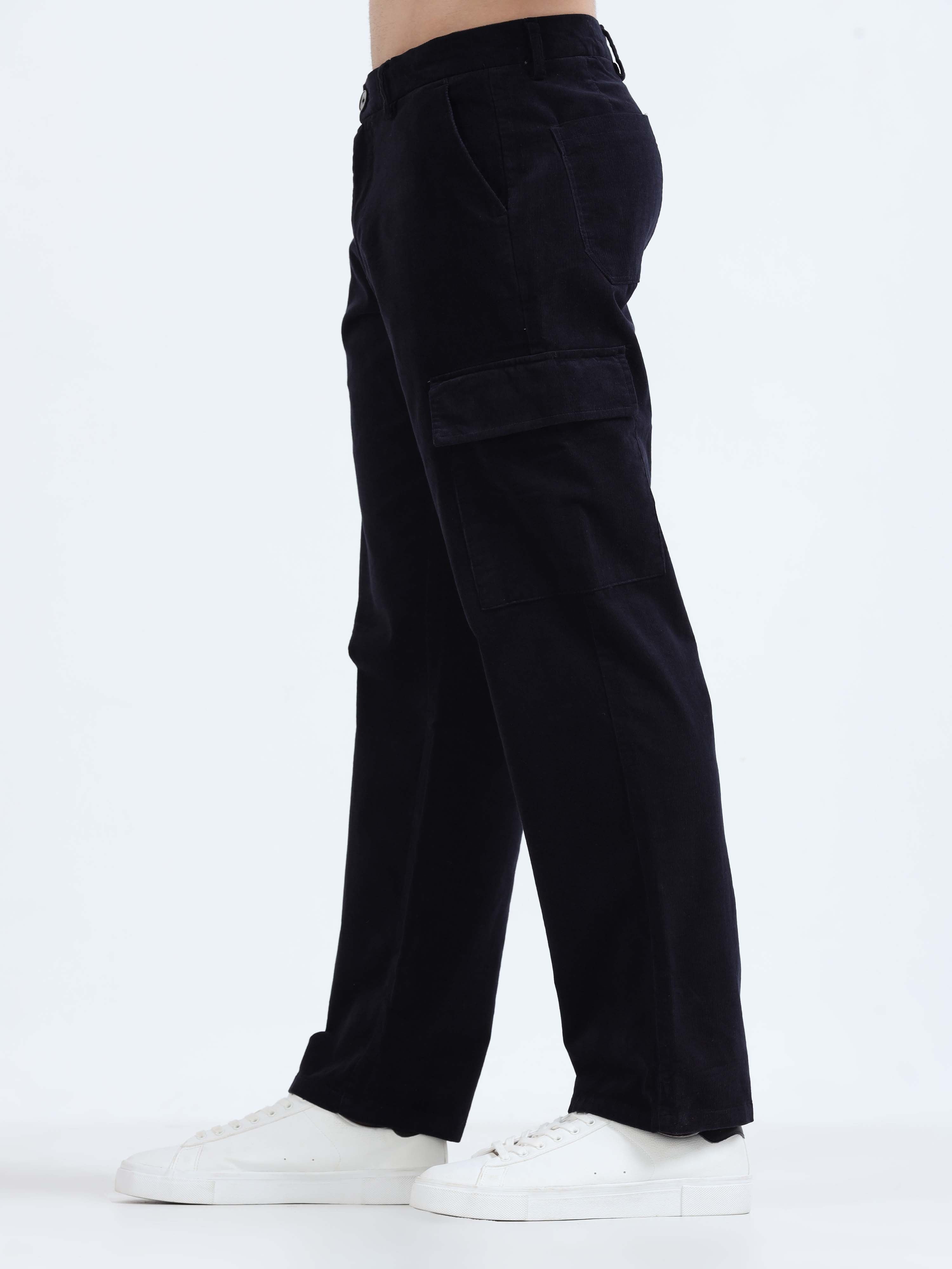 Soft Corduroy Navy Relaxed Cargo Pant