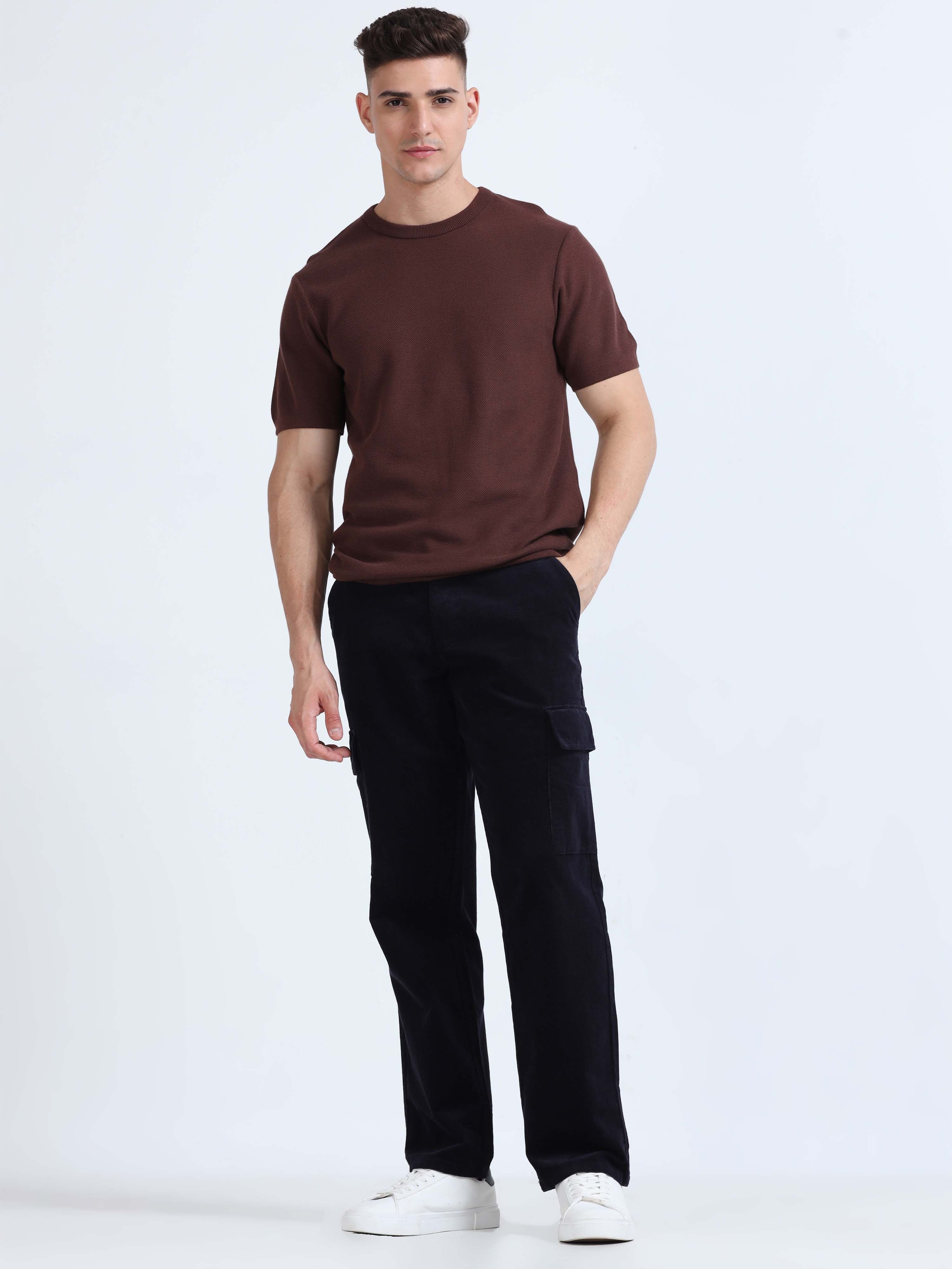 Soft Corduroy Navy Relaxed Cargo Pant