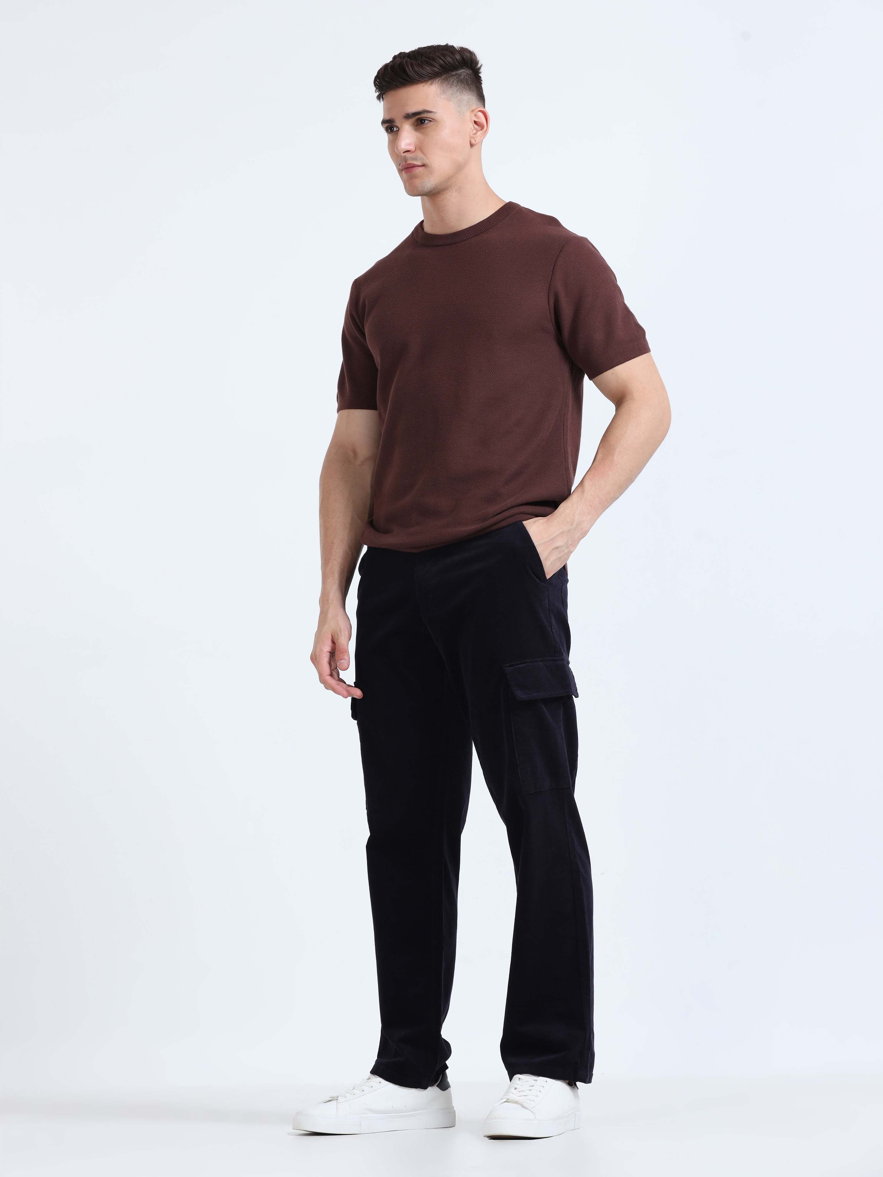 Soft Corduroy Navy Relaxed Cargo Pant