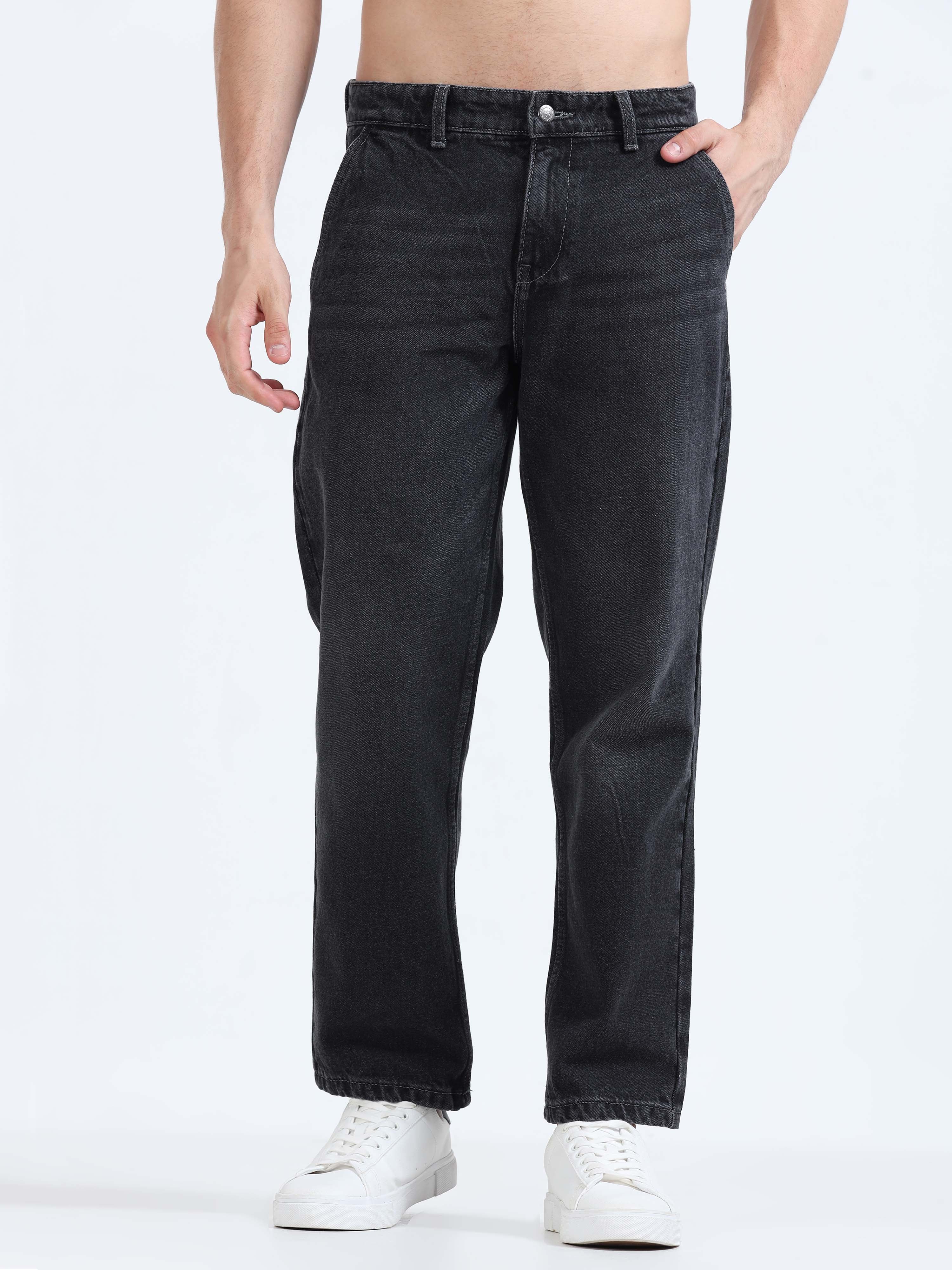 Grey black mens jeans relaxed fit Denim