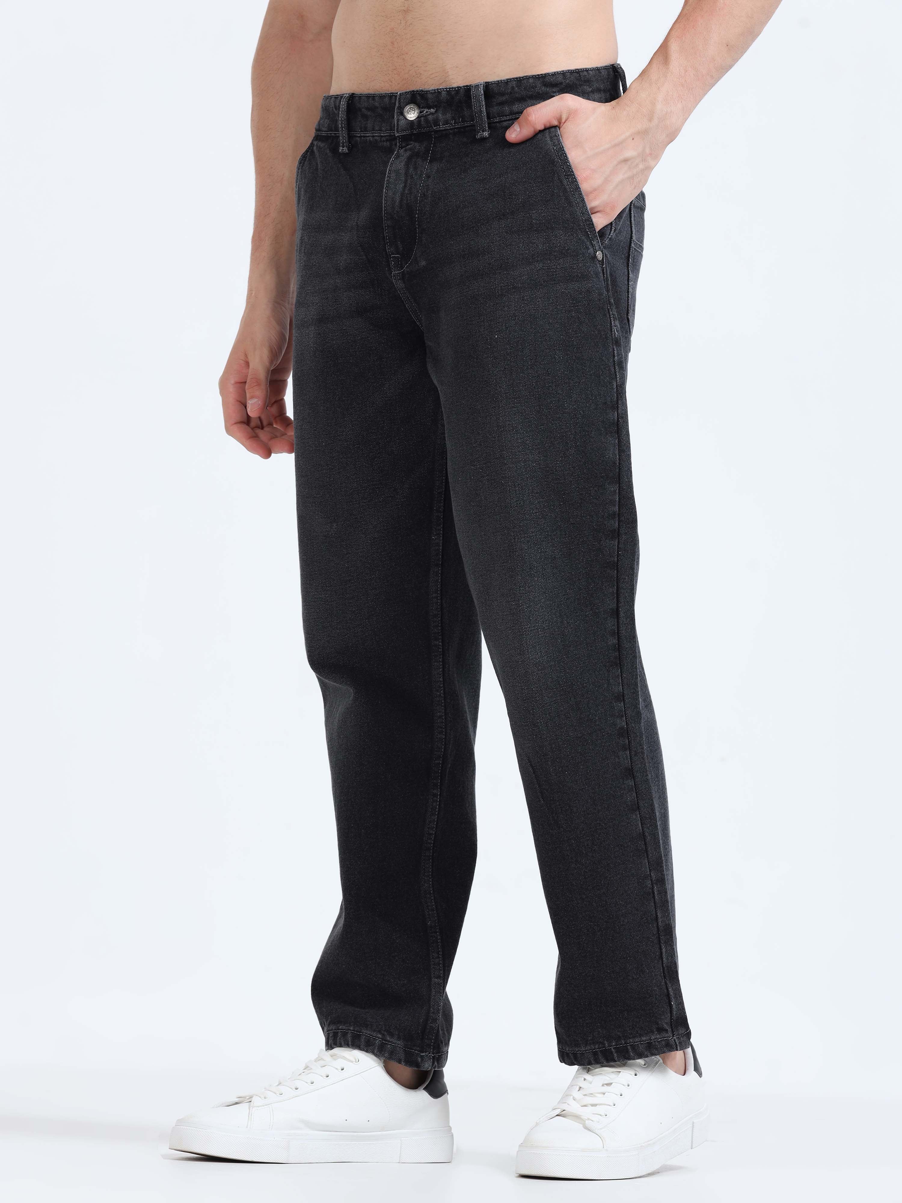 Grey black mens jeans relaxed fit Denim