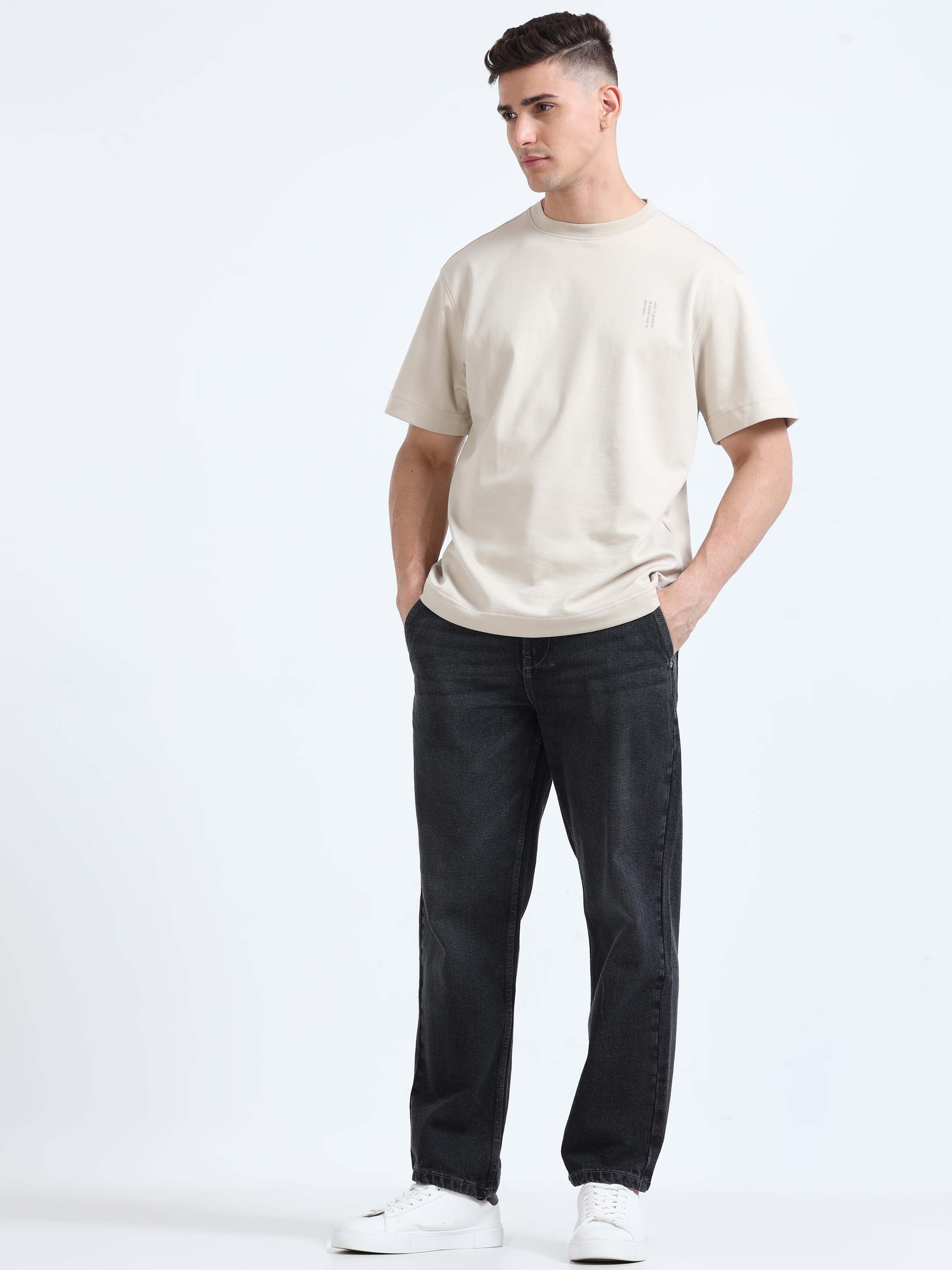 Grey black mens jeans relaxed fit Denim