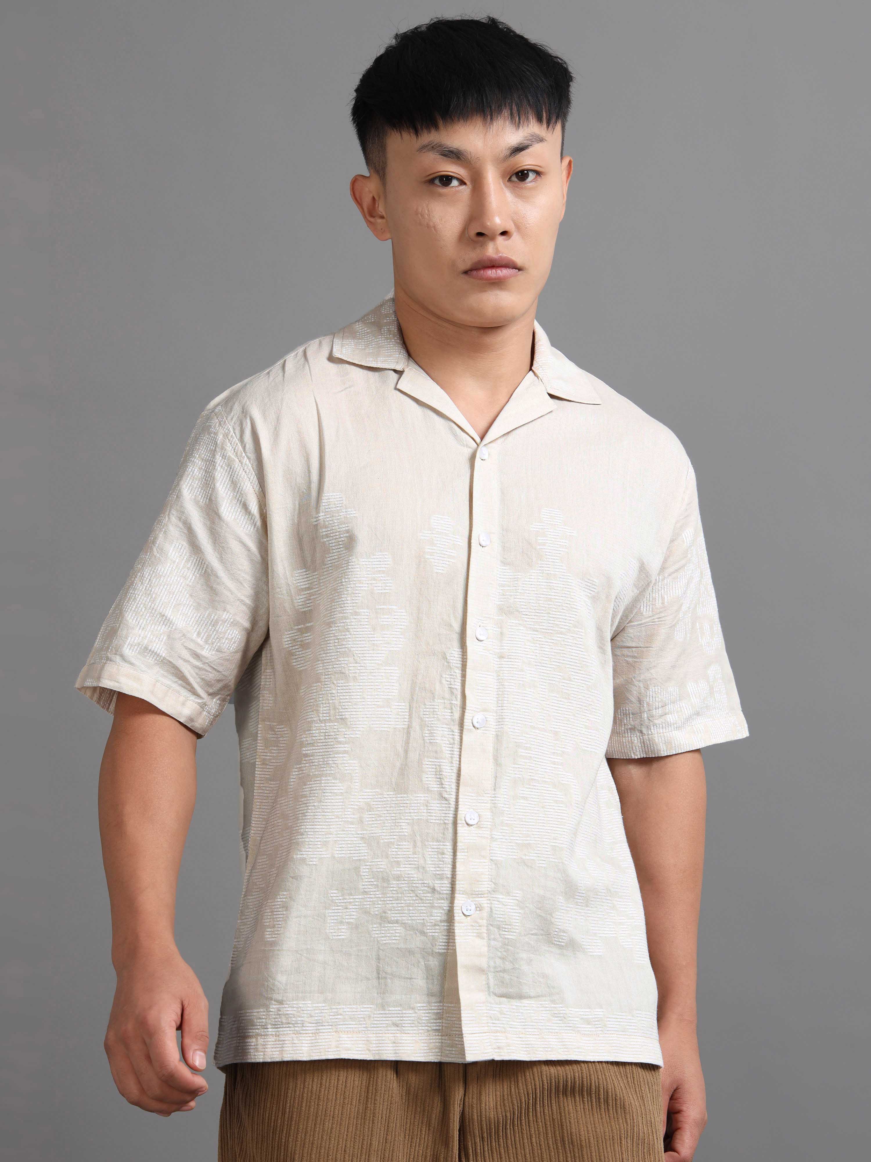 Silken Grid Shirt In Cream