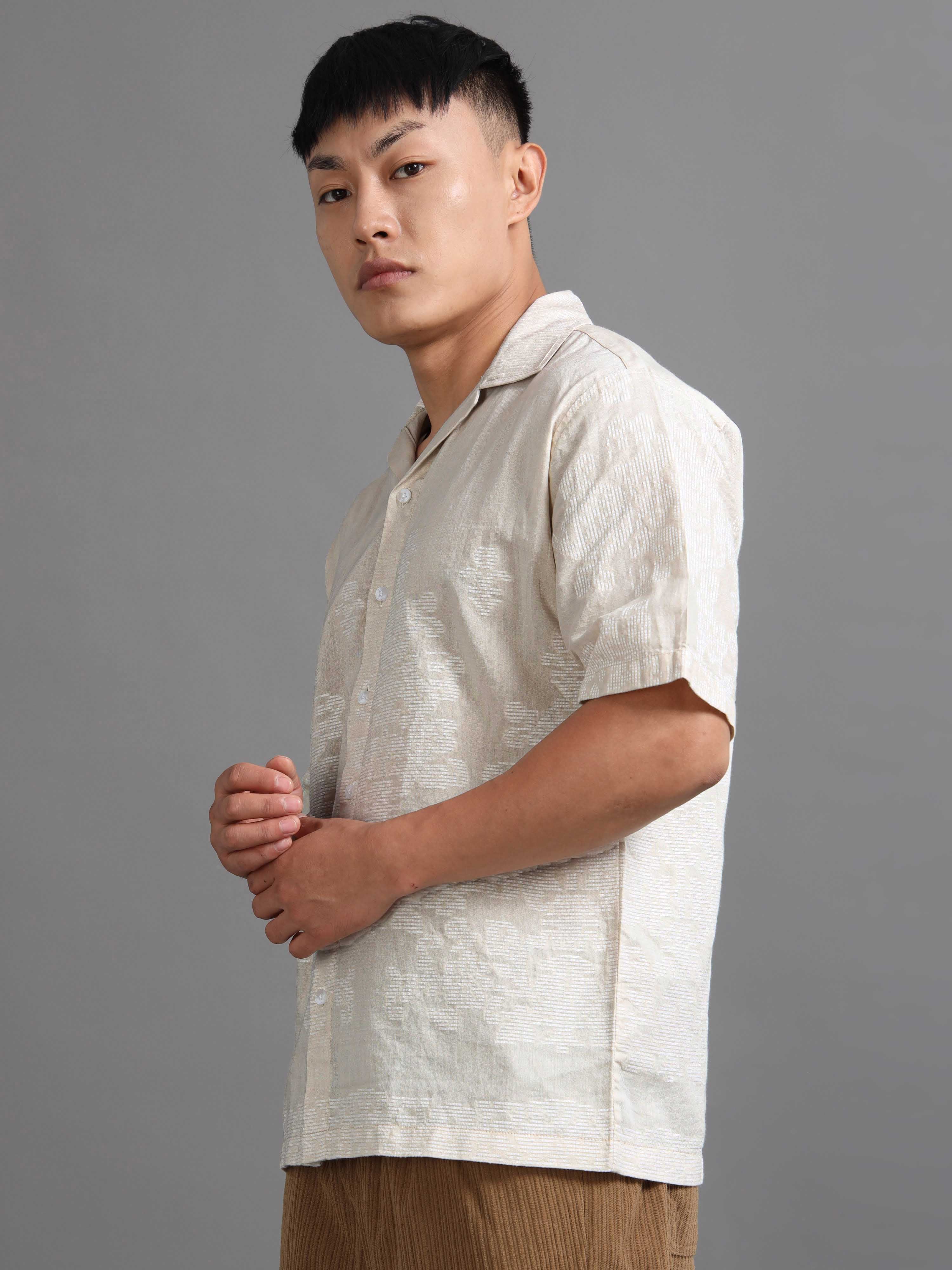 Silken Grid Shirt In Cream