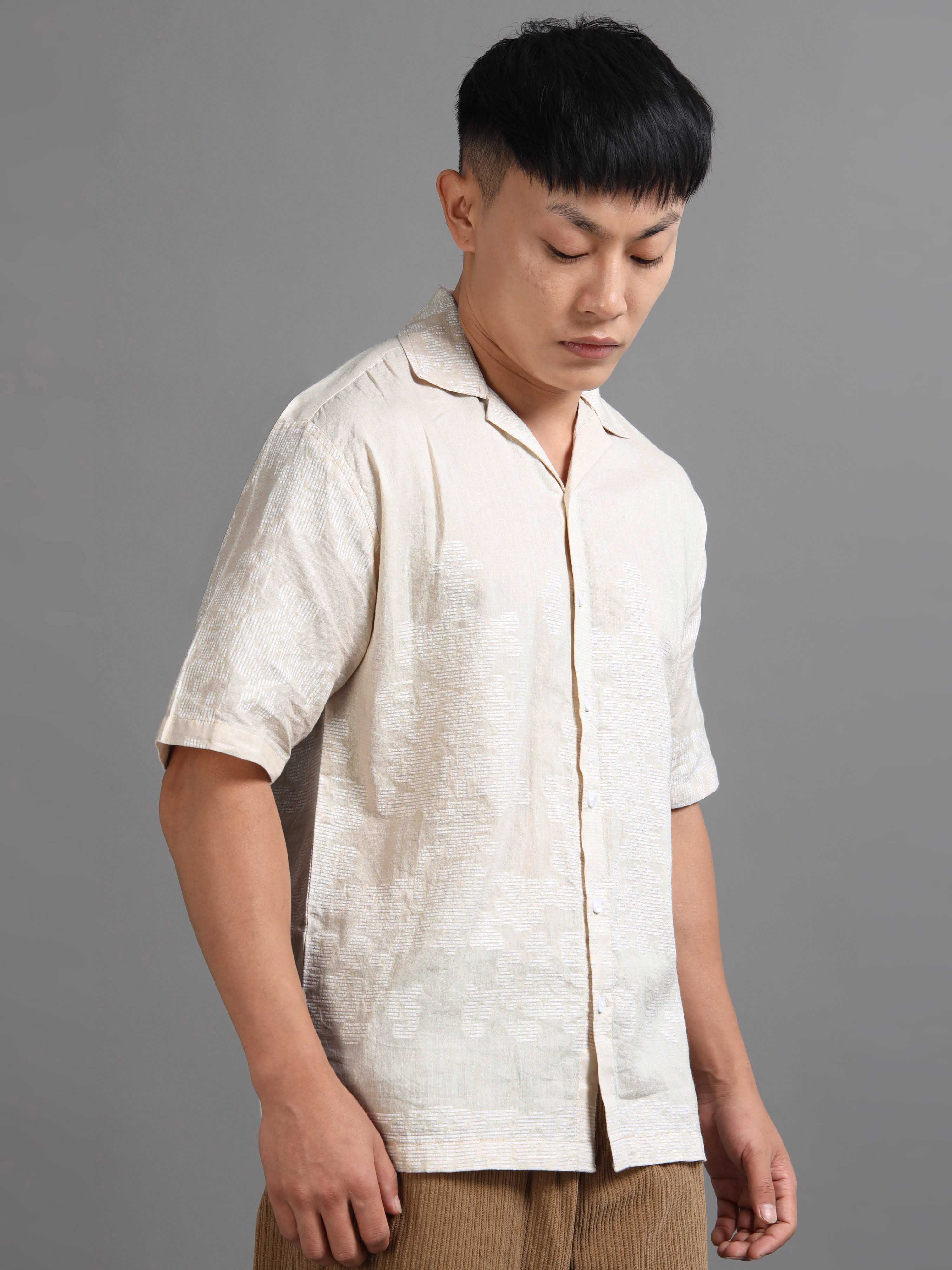 Silken Grid Shirt In Cream