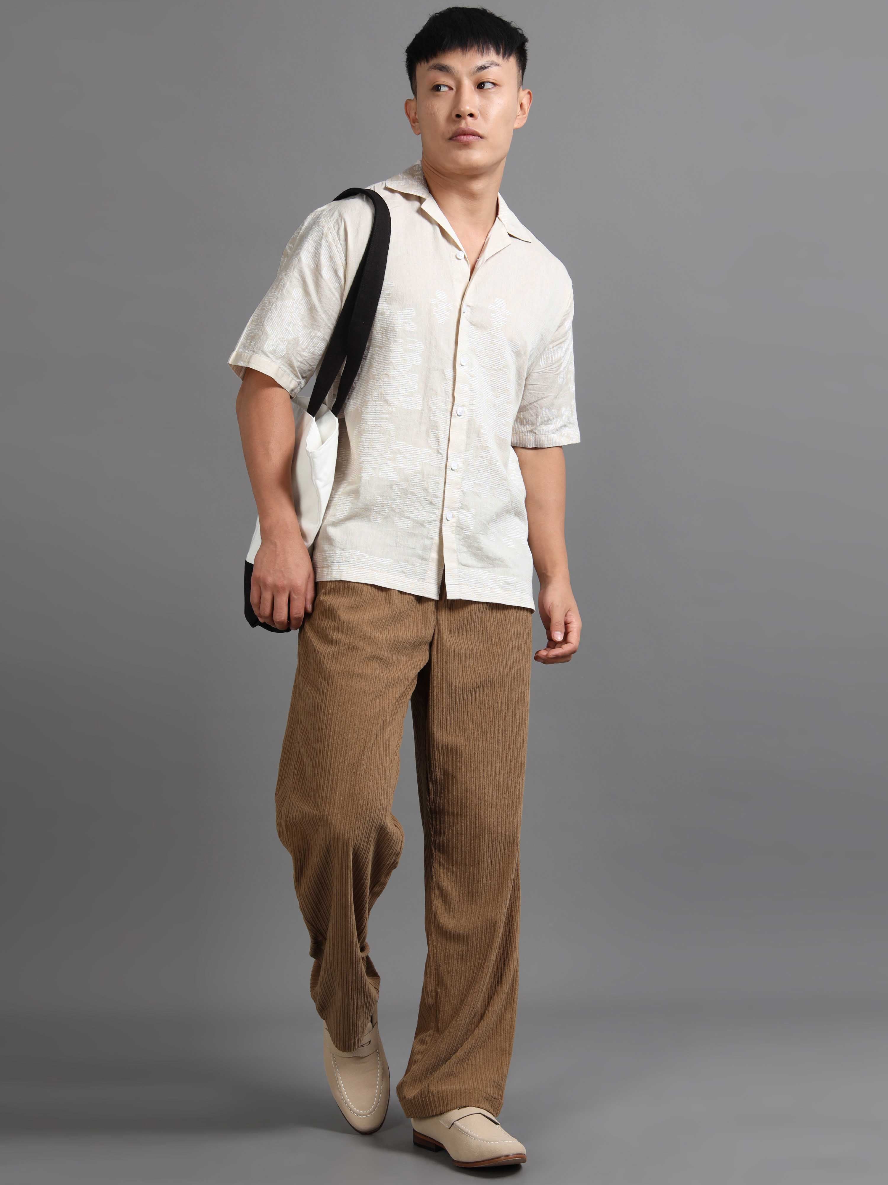 Silken Grid Shirt In Cream