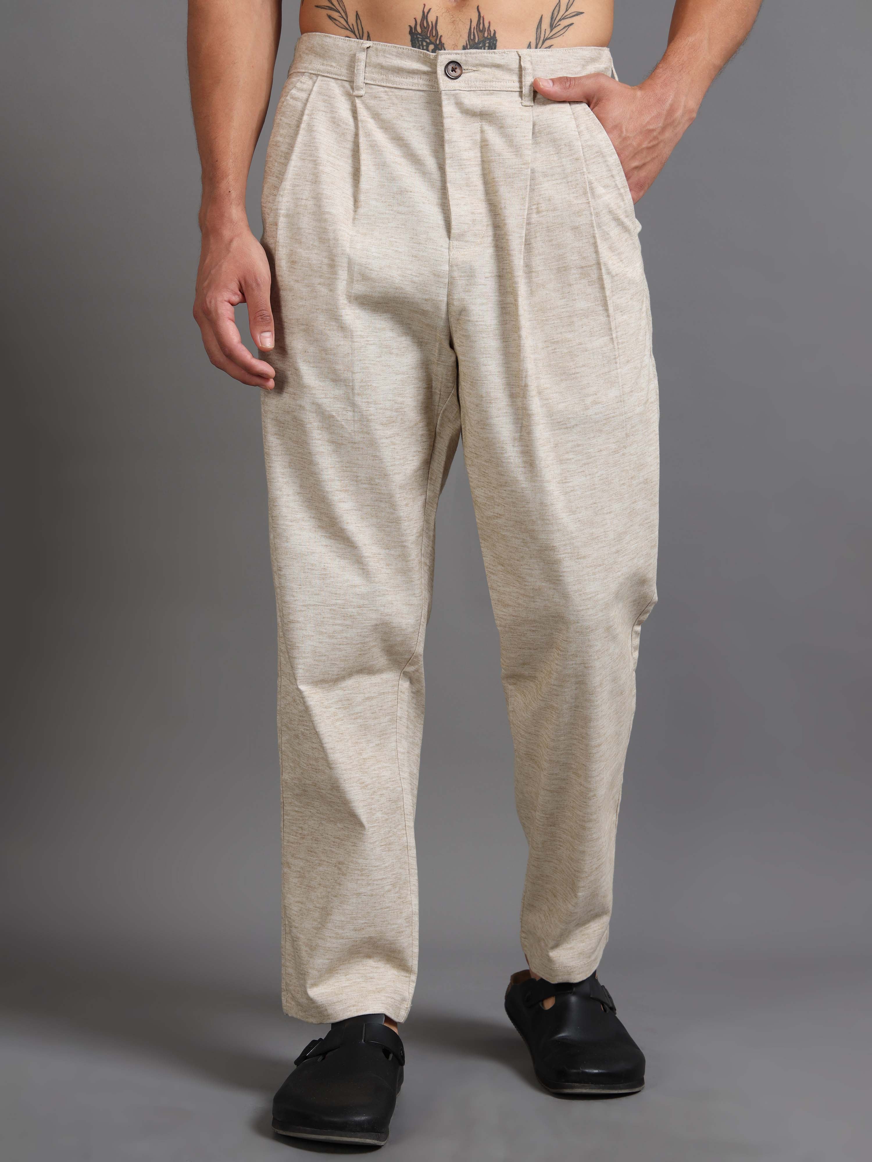 Versatile Pleated Trouser In Beige Online - Slacks For Men