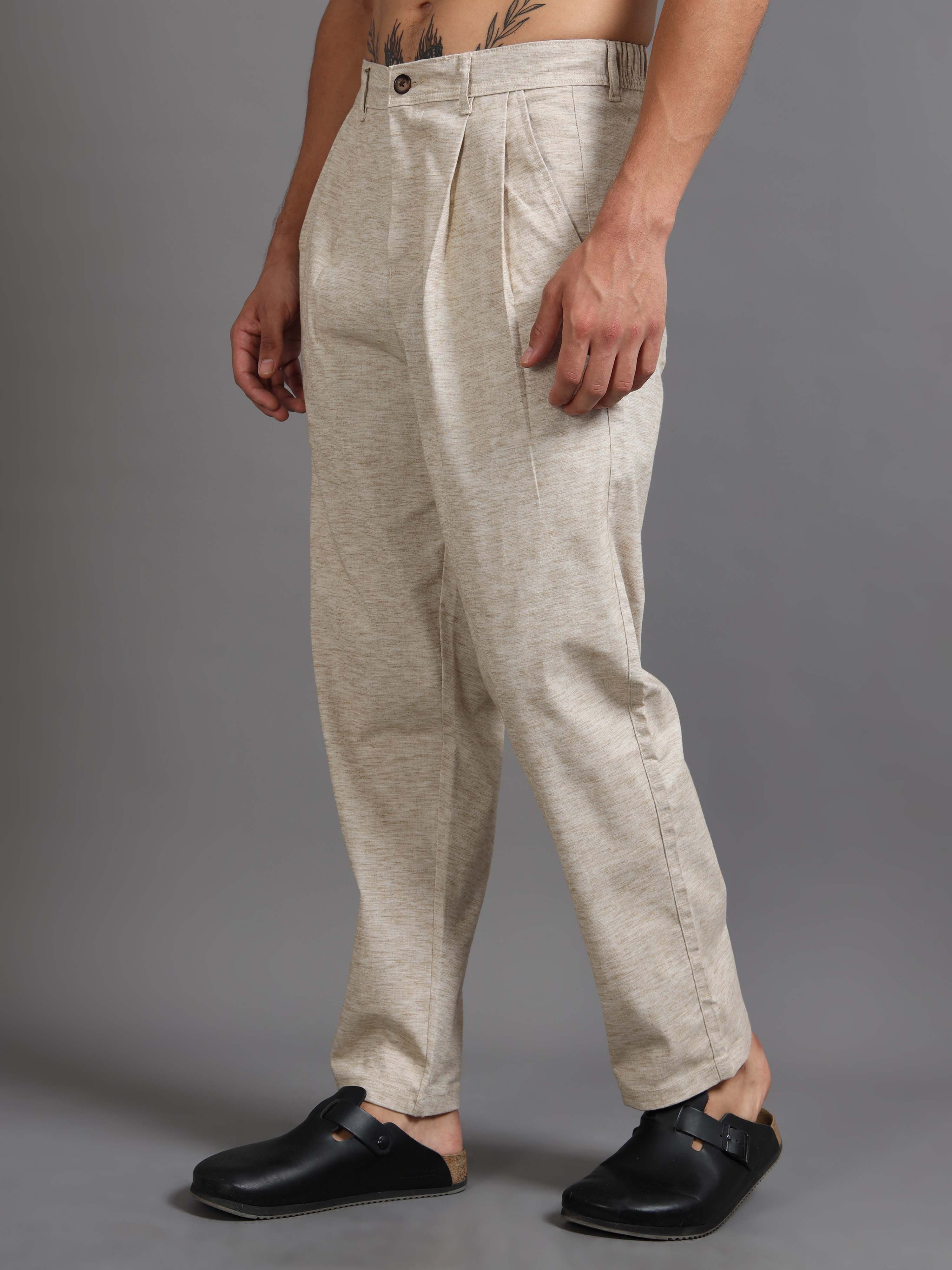 Versatile Pleated Trouser In Beige Online - Slacks For Men