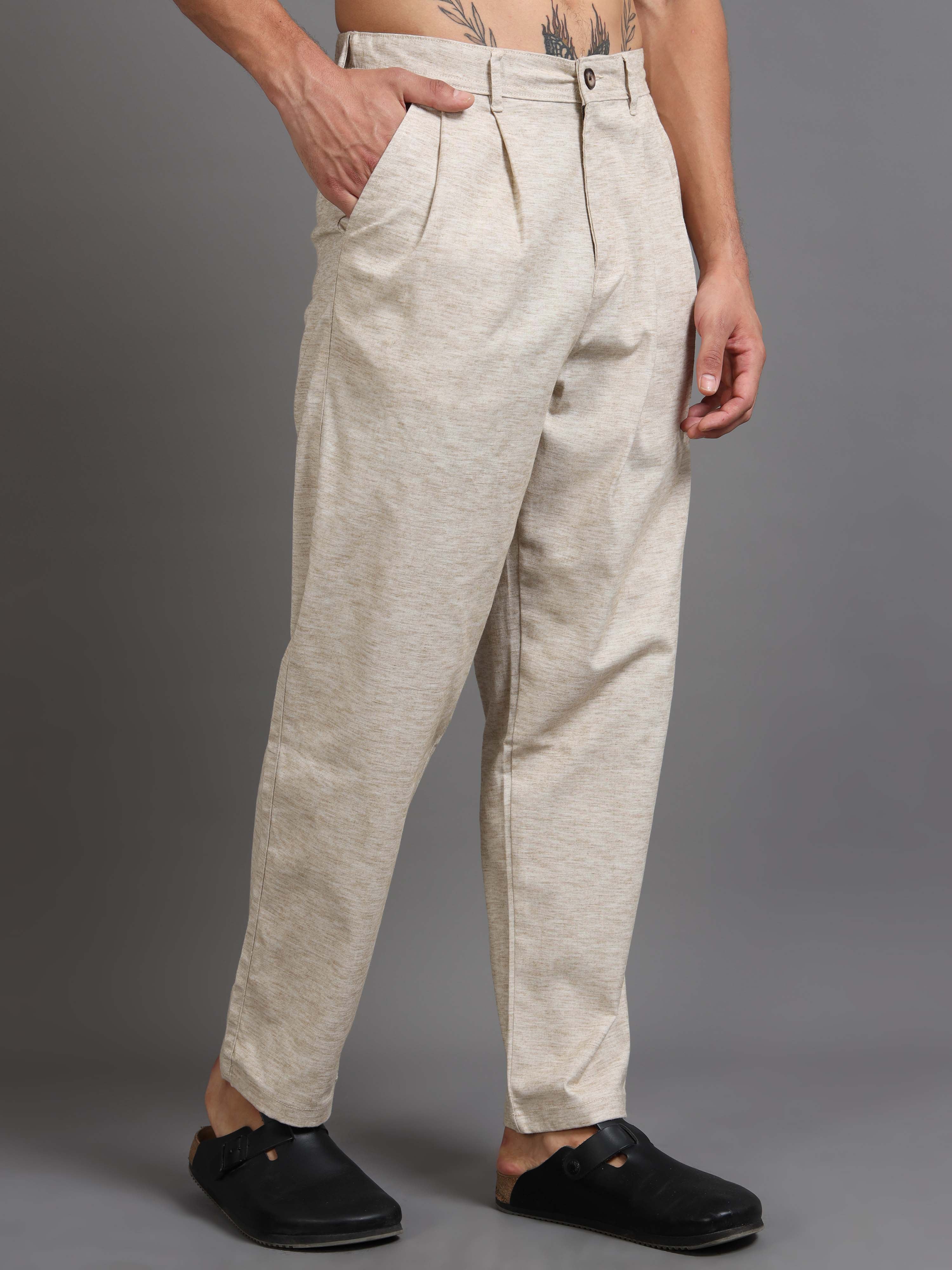 Versatile Pleated Trouser In Beige Online - Slacks For Men