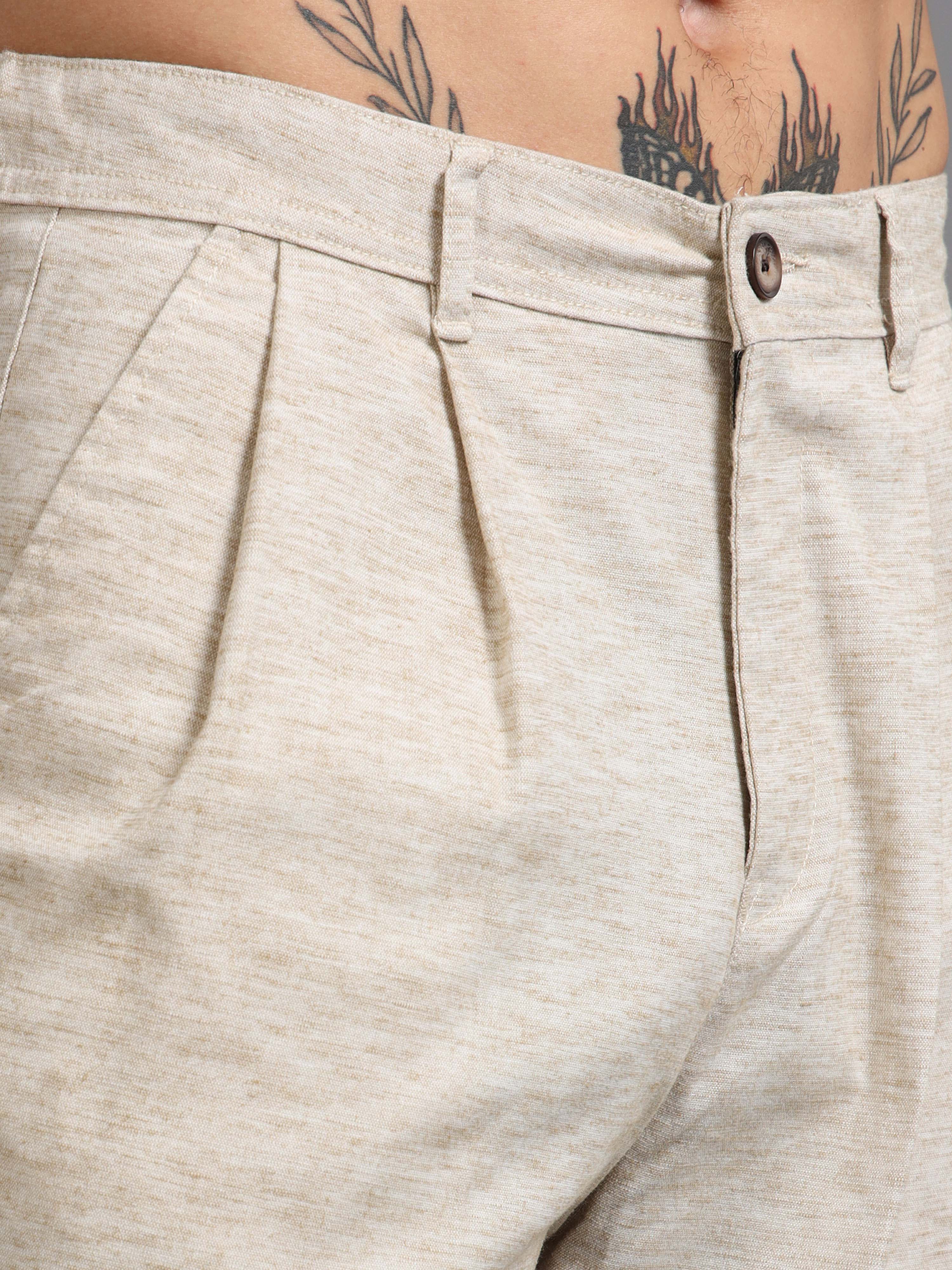 Versatile Pleated Trouser In Beige Online - Slacks For Men