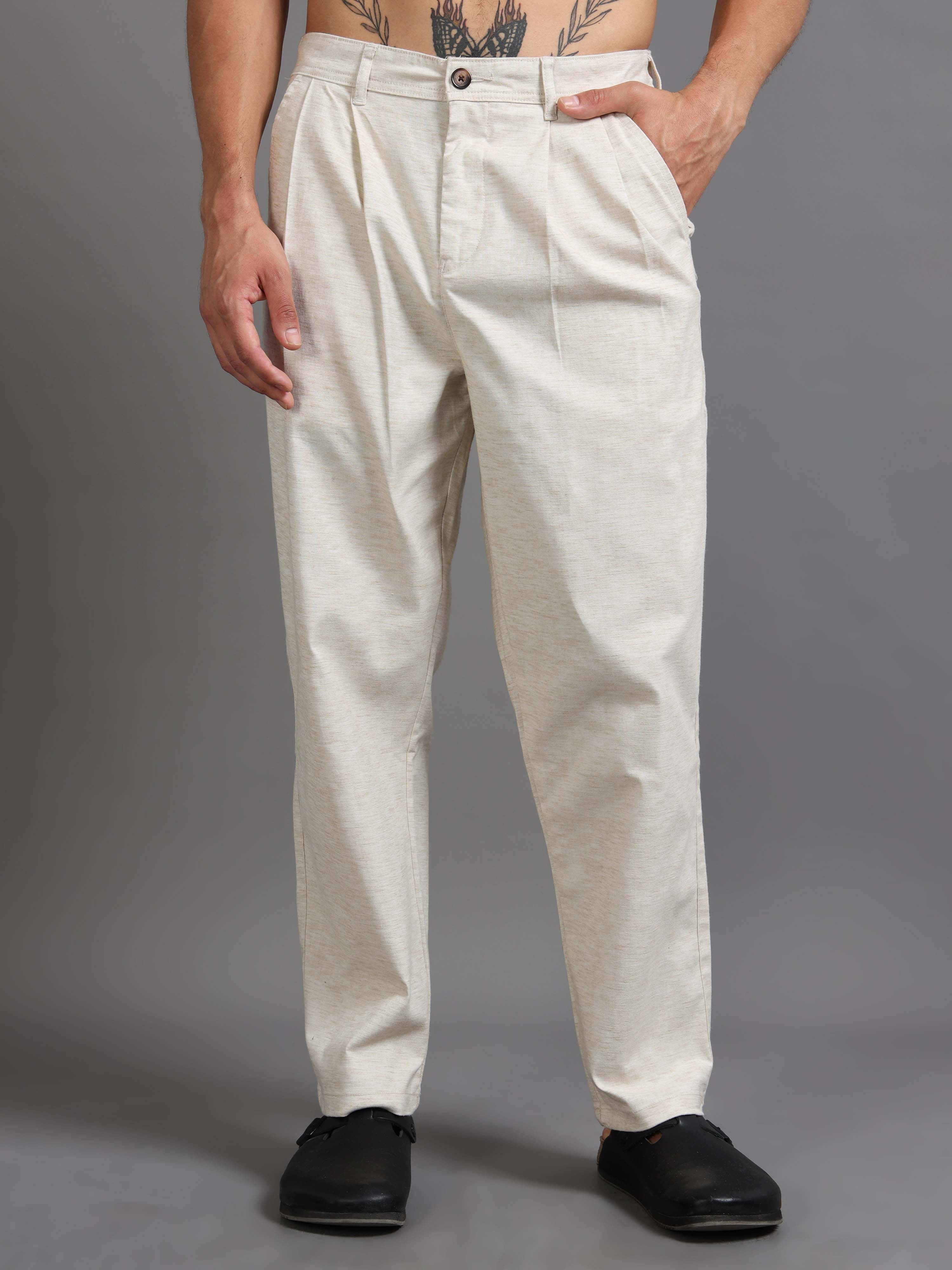 Versatile Pleated Trouser In Cream Online - Trouser For Men