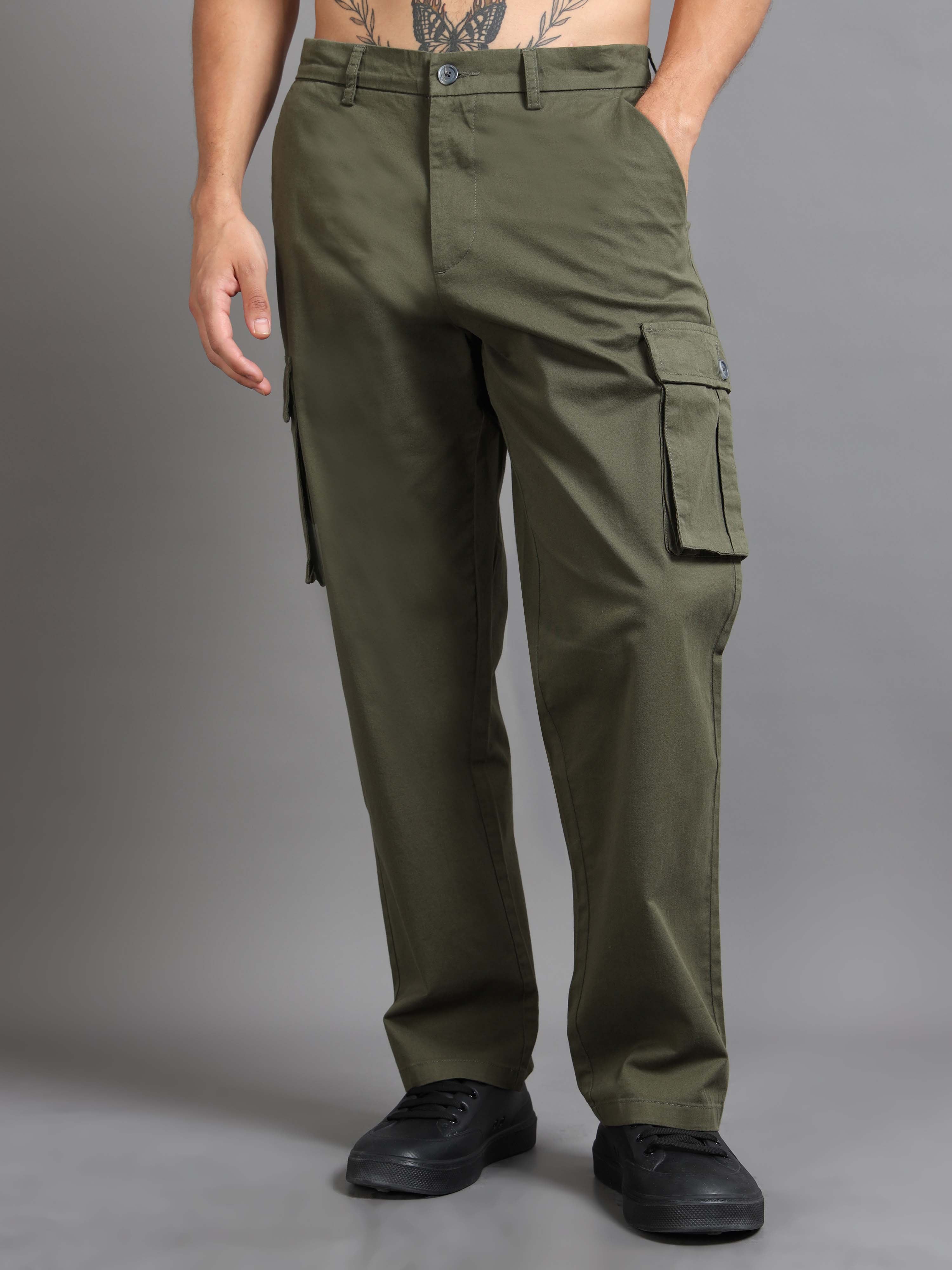 Finest Twill Baggy Fit Cargo In Olive - Baggy Cargo For Men