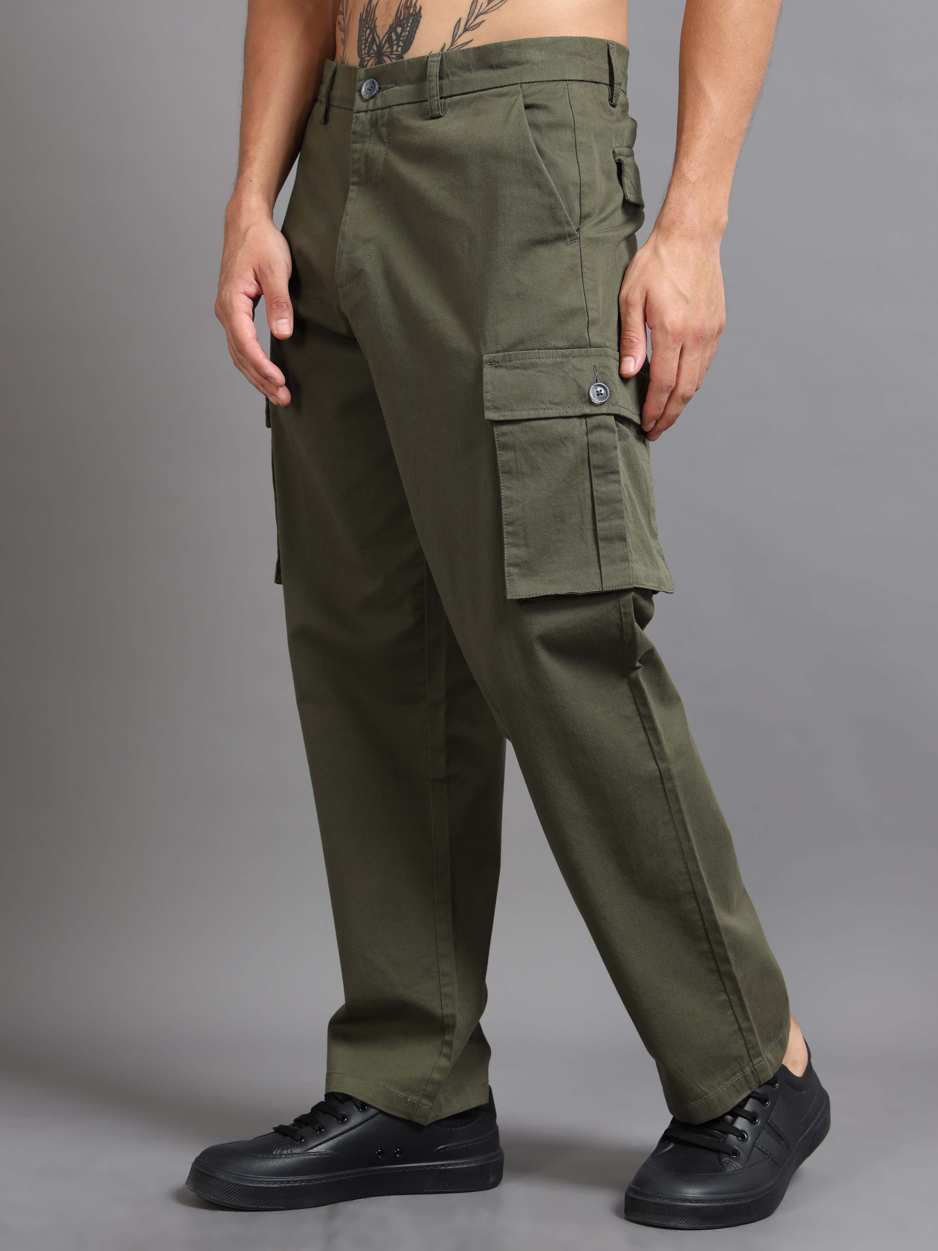 Finest Twill Baggy Fit Cargo In Olive - Baggy Cargo For Men