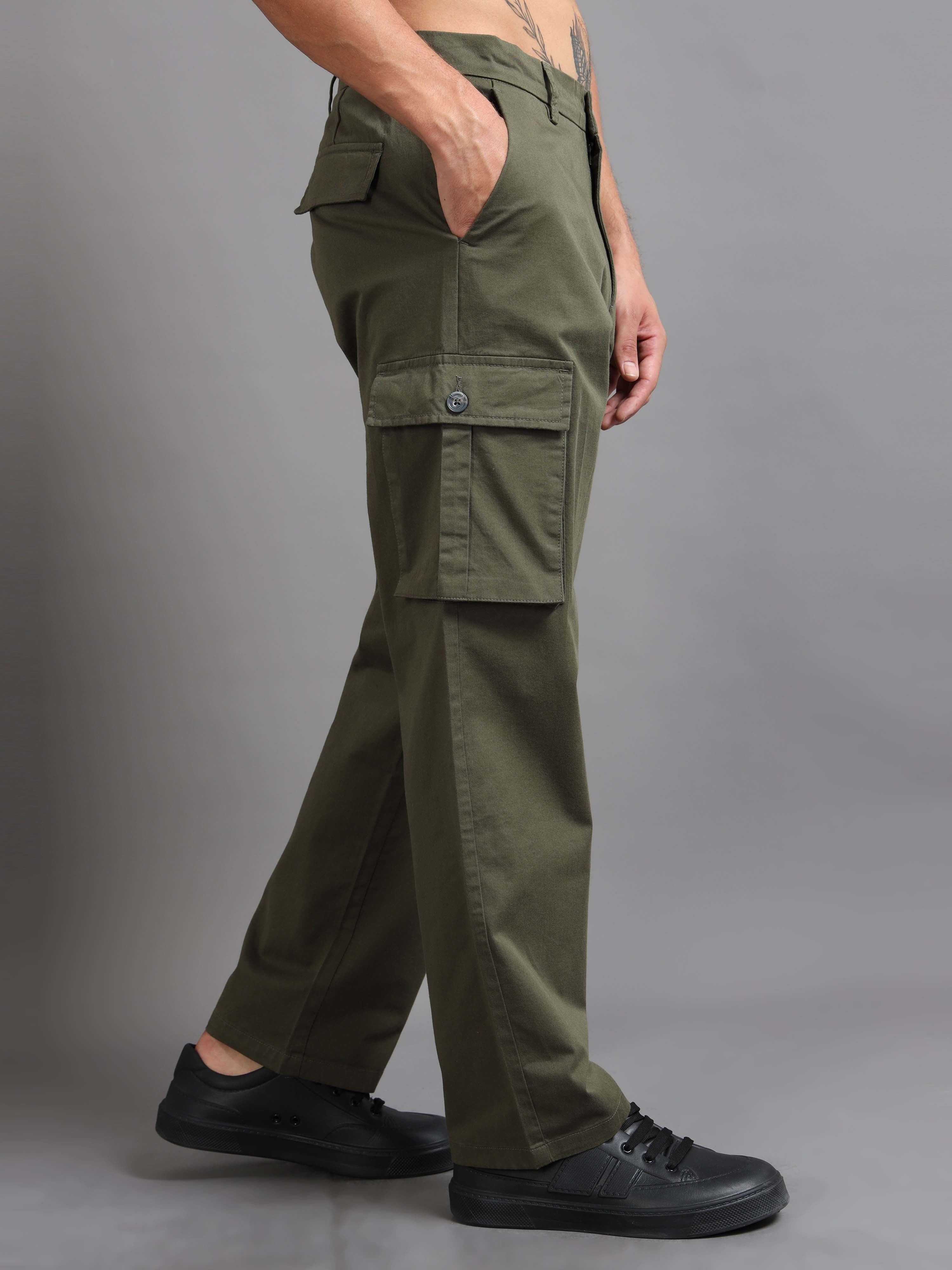 Finest Twill Baggy Fit Cargo In Olive - Baggy Cargo For Men