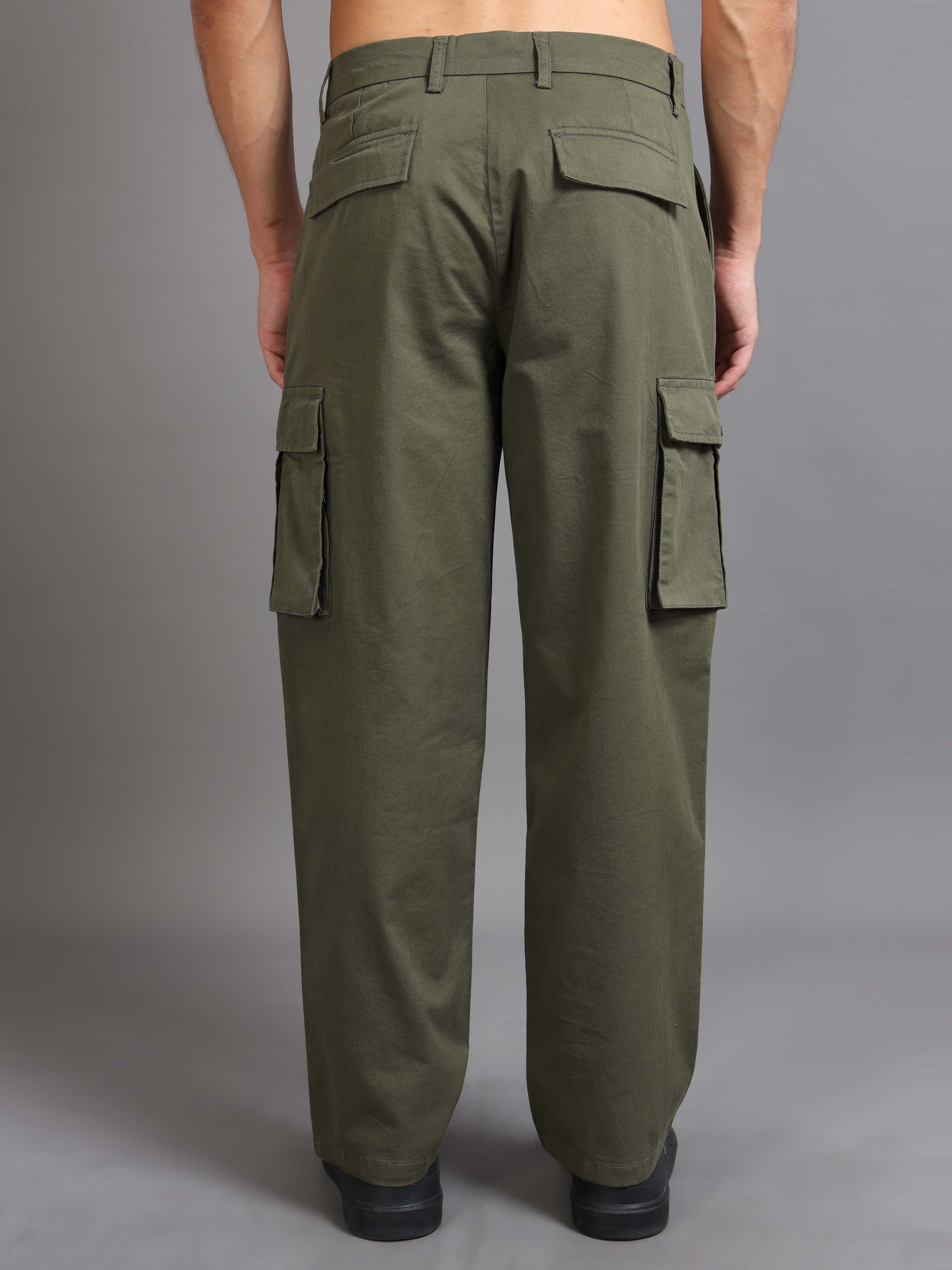 Finest Twill Baggy Fit Cargo In Olive - Baggy Cargo For Men